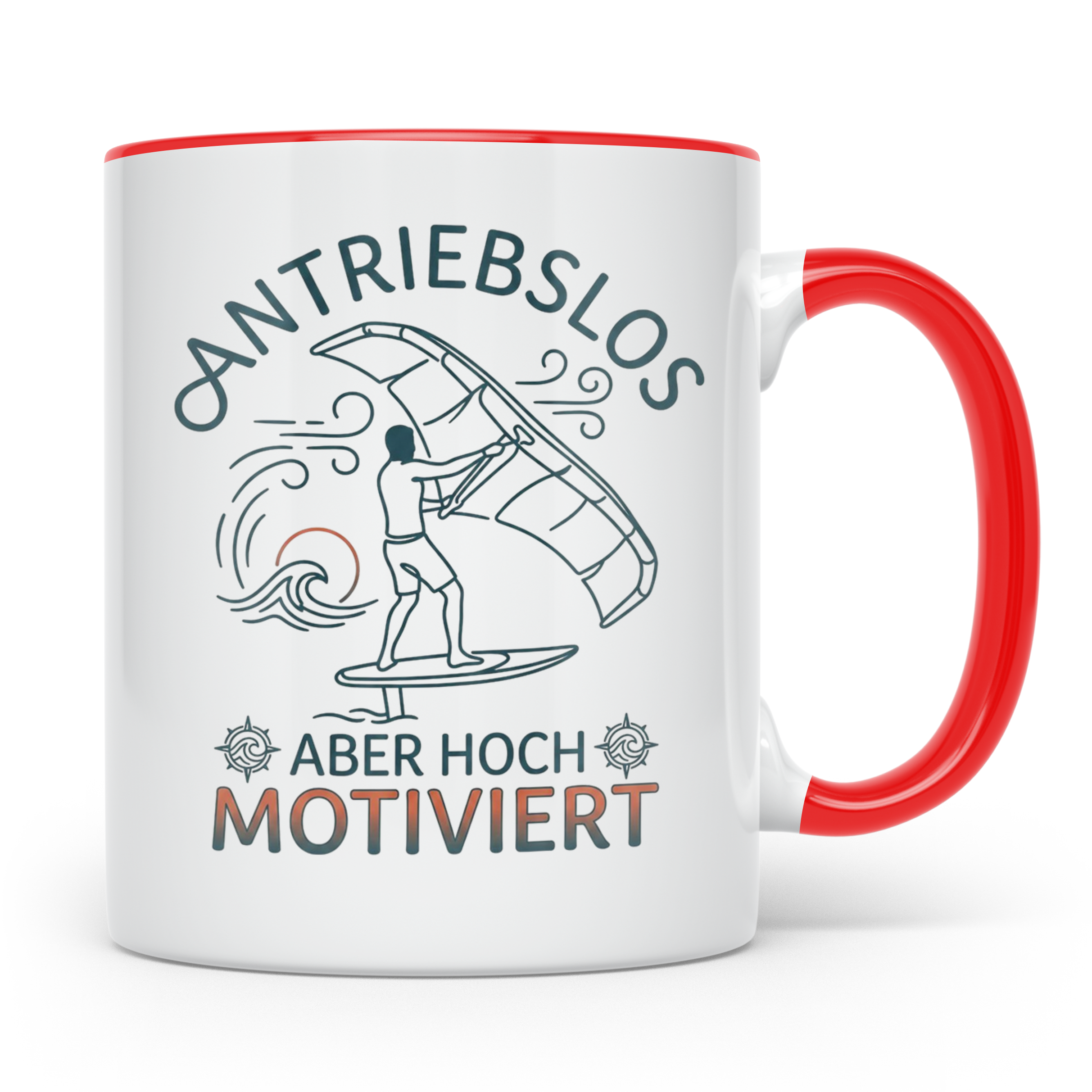 Wingfoil Tasse mit Spruch 'Antriebslos aber hoch motiviert'  – Rot [farbe:rot]