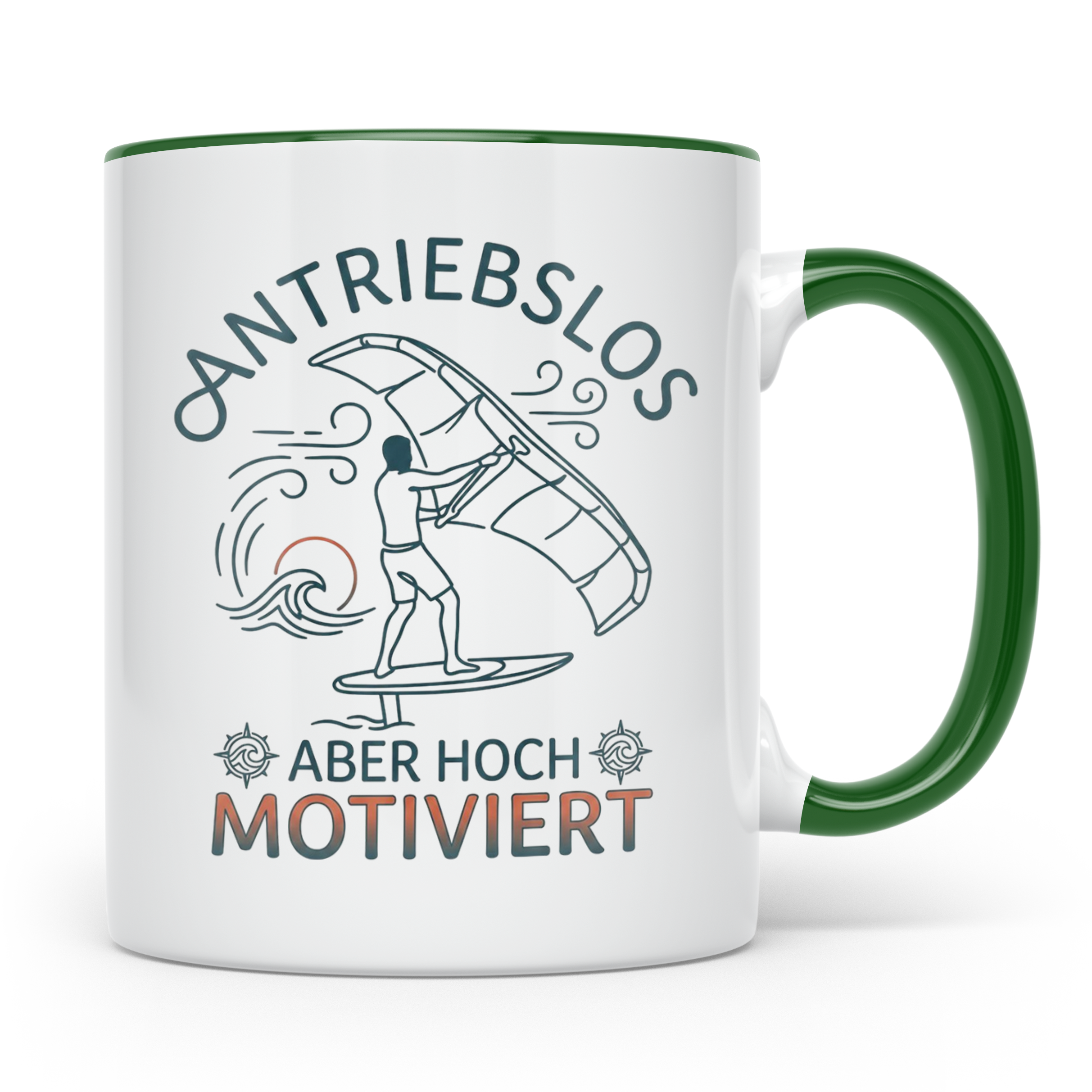 Wingfoil Tasse mit Spruch 'Antriebslos aber hoch motiviert'  – Grün [farbe:grün]
