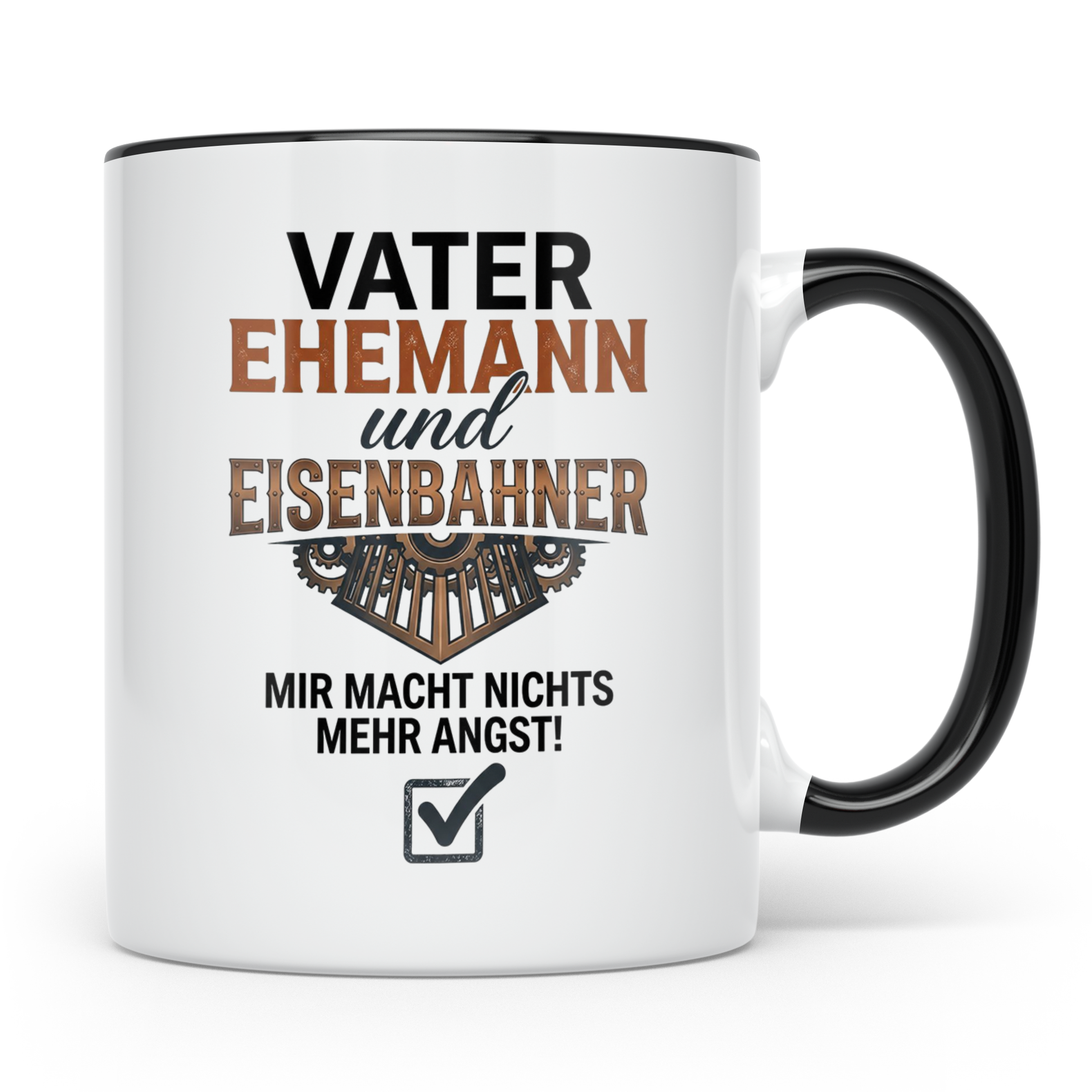 Eisenbahner Tasse lustiger Spruch Vater Ehemann Mir macht ni – Schwarz [farbe:schwarz]