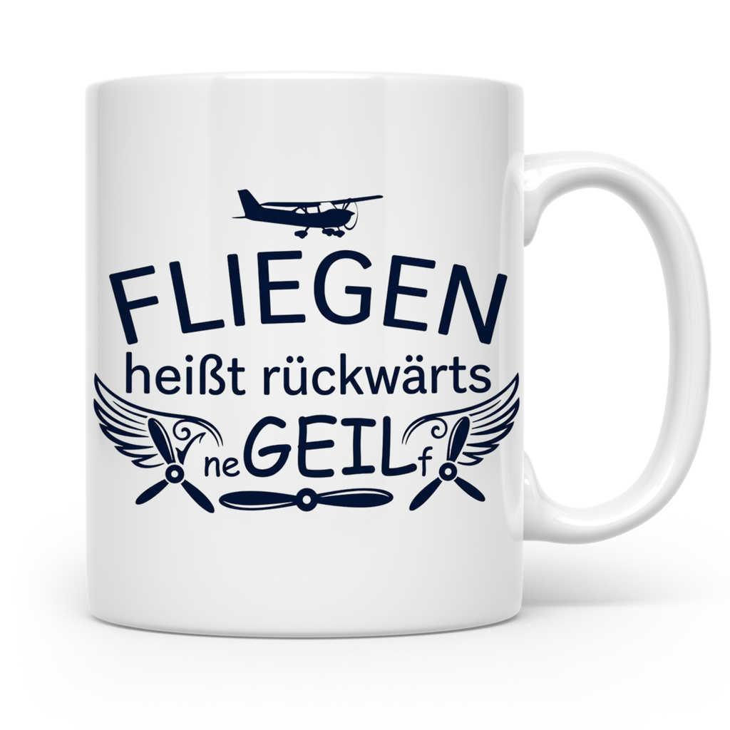 Pilot Tasse mit Spruch Fliegen heißt rückwärts neGEILf | Ges – Weiß [farbe:weiß]