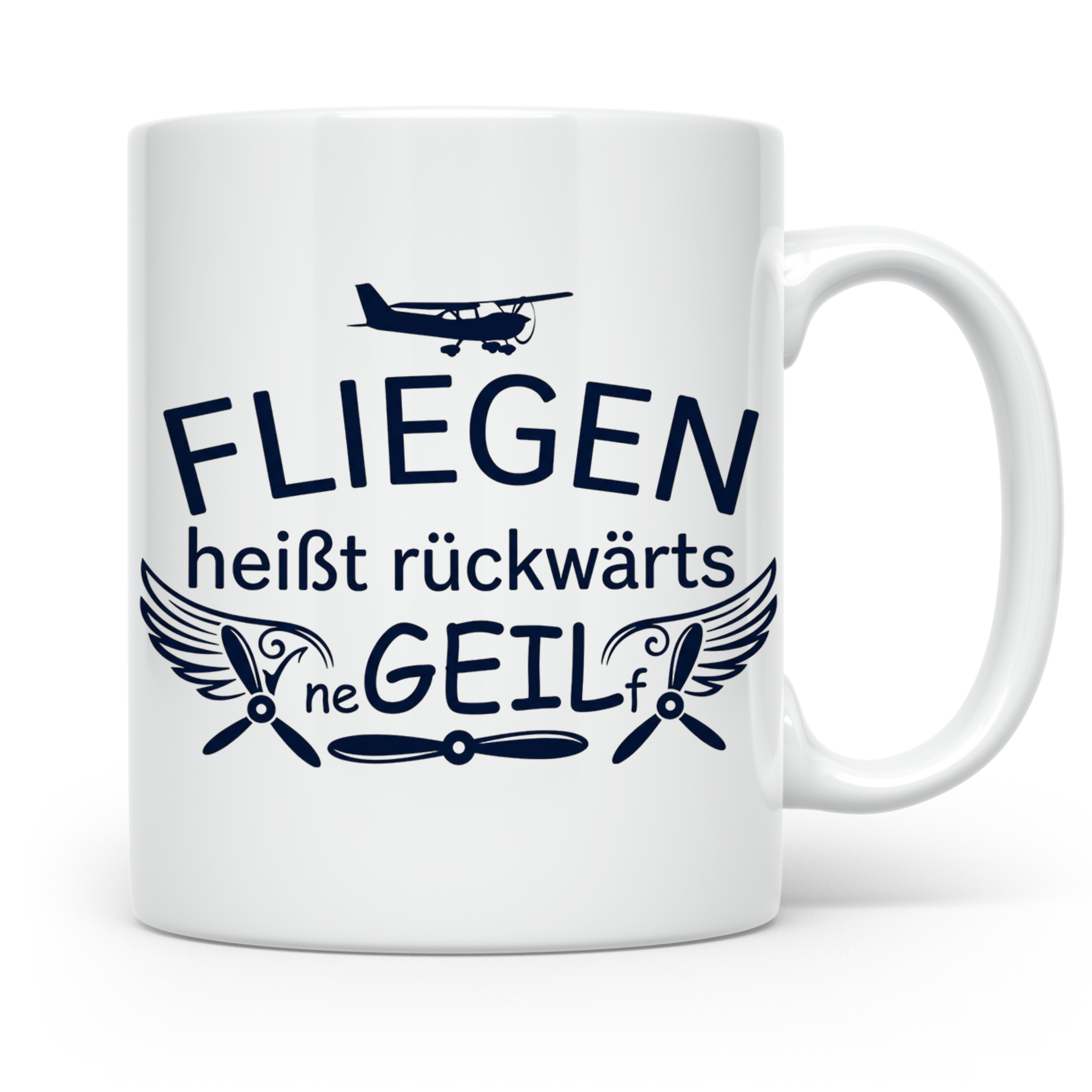 Pilot Tasse mit Spruch Fliegen heißt rückwärts neGEILf | Ges – Weiß [farbe:weiß]