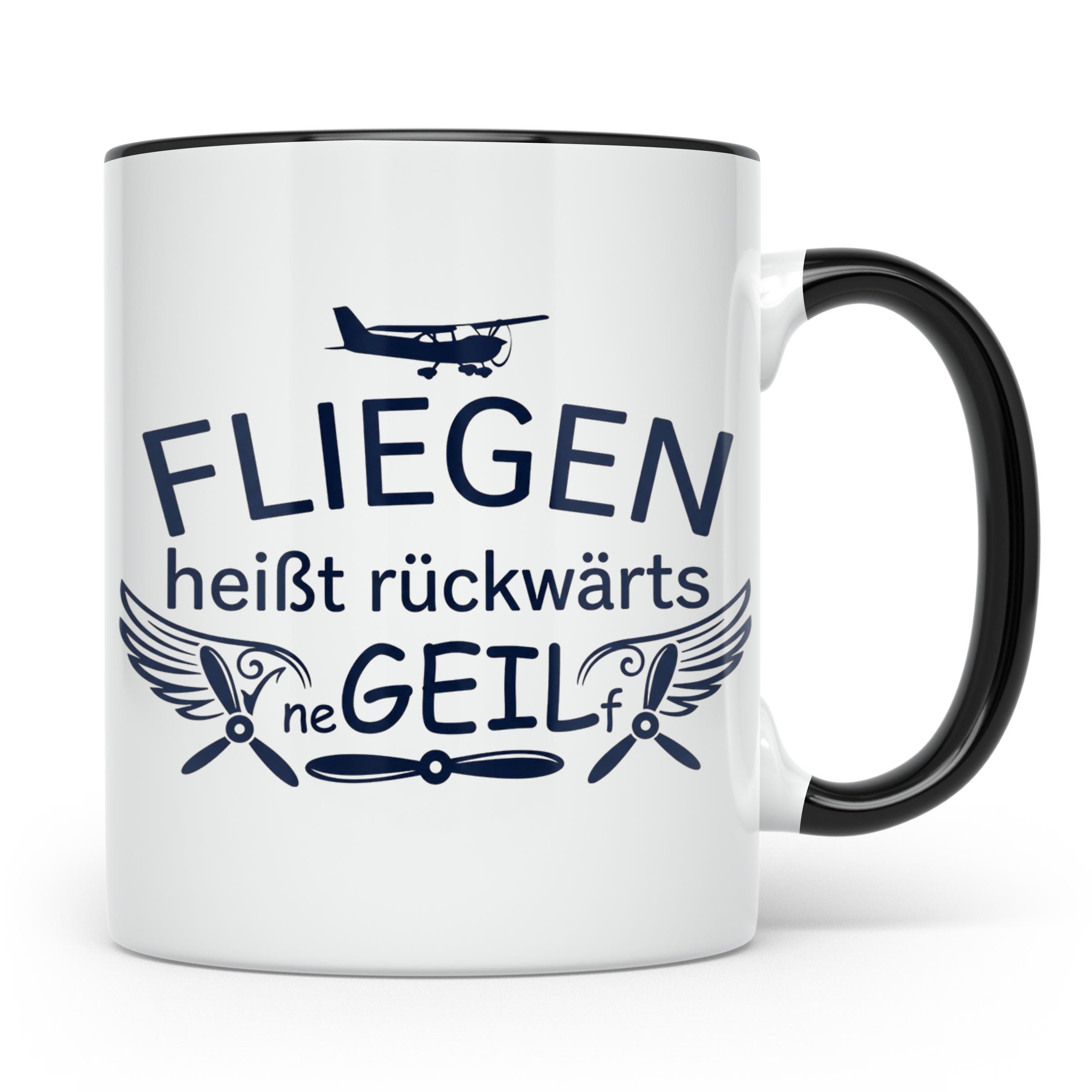 Pilot Tasse mit Spruch Fliegen heißt rückwärts neGEILf | Ges – Schwarz [farbe:schwarz]