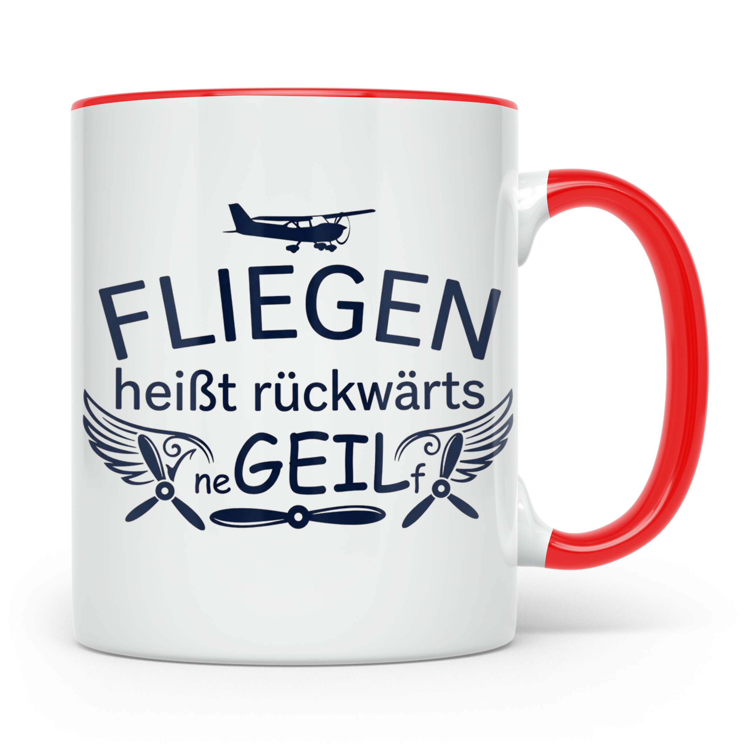 Pilot Tasse mit Spruch Fliegen heißt rückwärts neGEILf | Ges – Rot [farbe:rot]