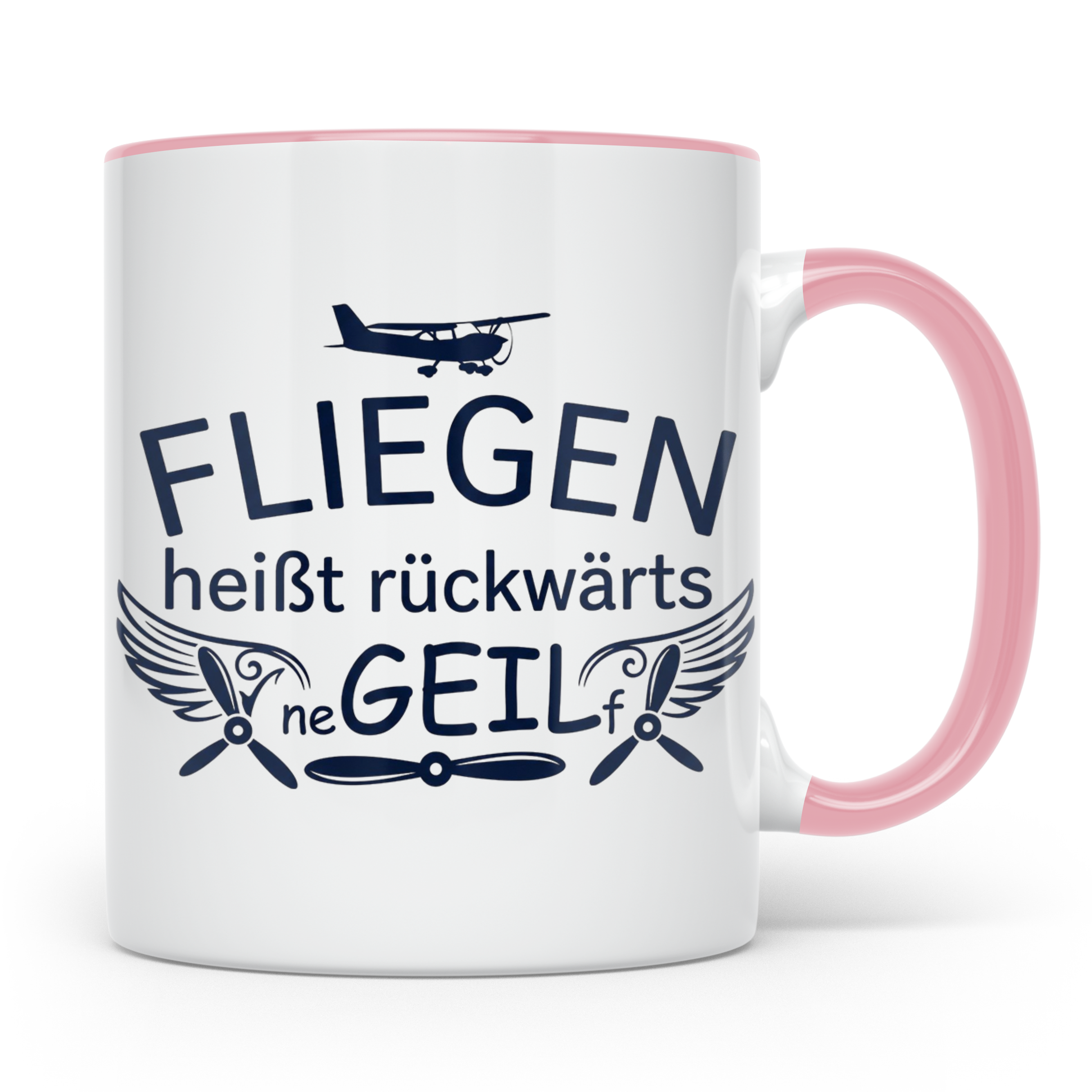 Pilot Tasse mit Spruch Fliegen heißt rückwärts neGEILf | Ges – Rosa [farbe:rosa]