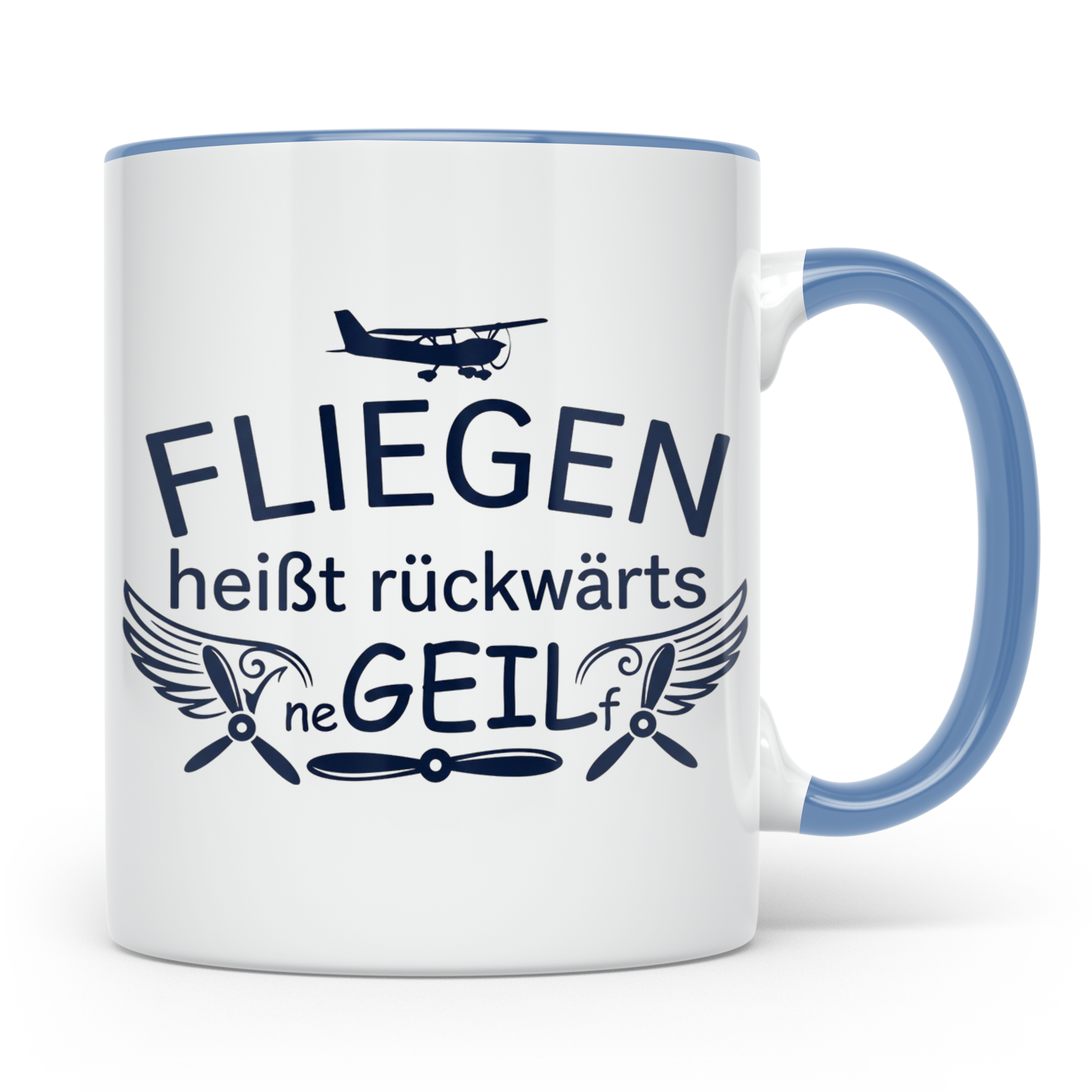 Pilot Tasse mit Spruch Fliegen heißt rückwärts neGEILf | Ges – Blau [farbe:blau]