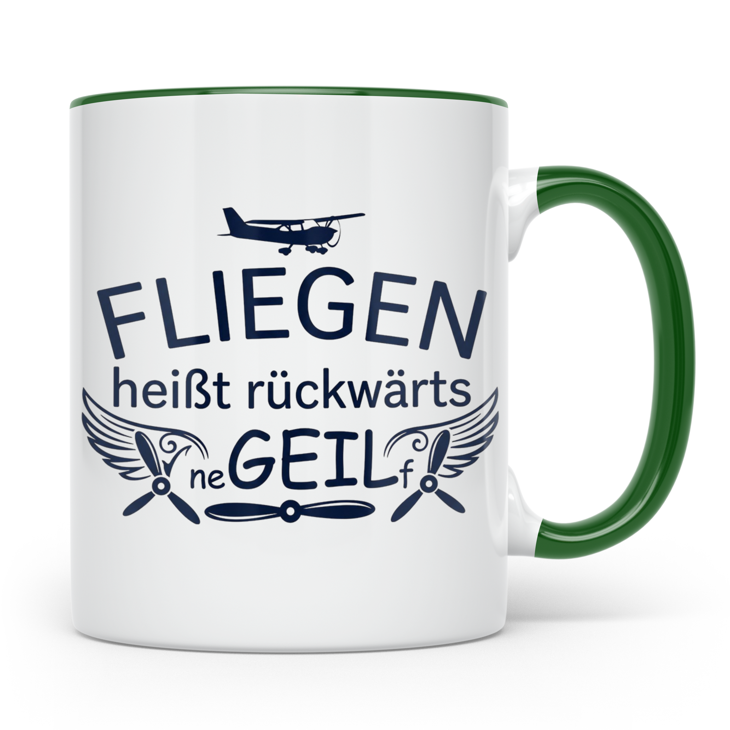 Pilot Tasse mit Spruch Fliegen heißt rückwärts neGEILf | Ges – Grün [farbe:grün]