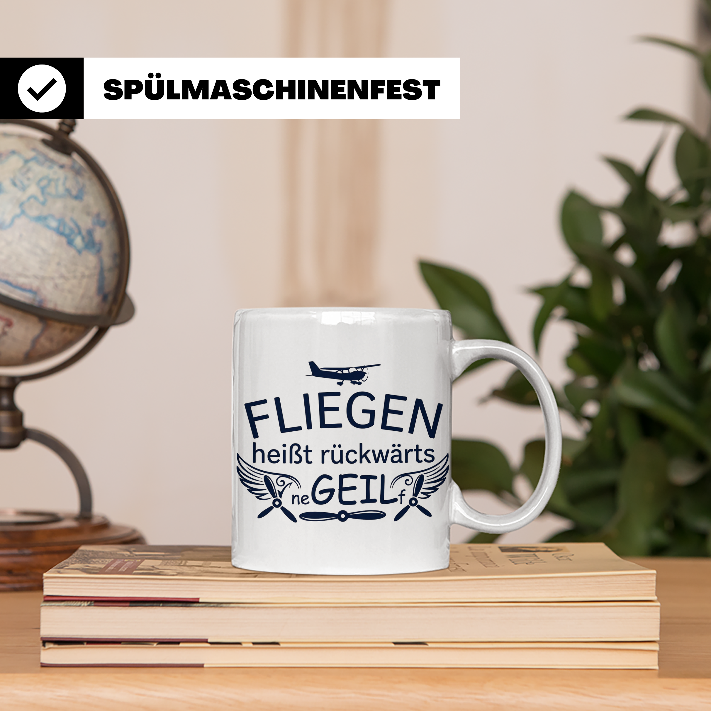 Pilot Tasse mit Spruch Fliegen heißt rückwärts neGEILf | Ges – Weiß [farbe:weiß]