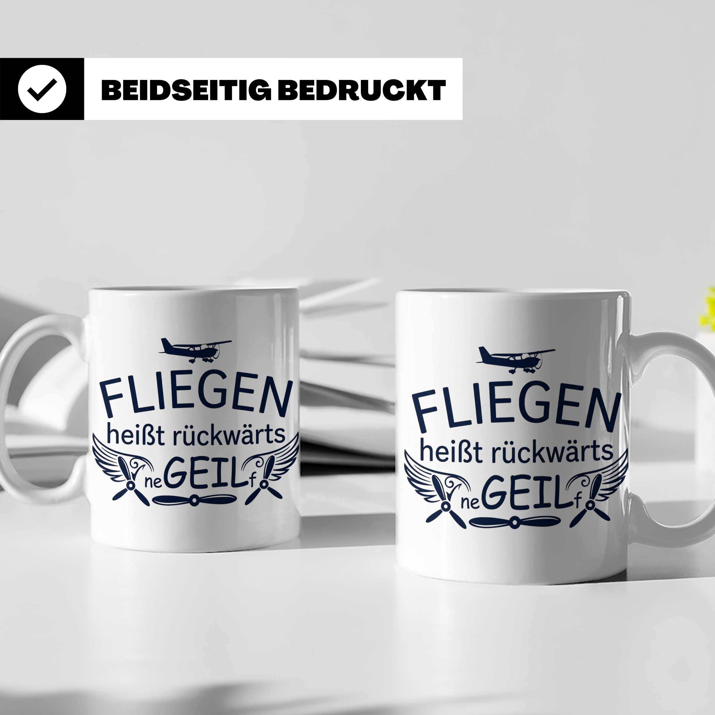 Pilot Tasse mit Spruch Fliegen heißt rückwärts neGEILf | Ges – Weiß [farbe:weiß]