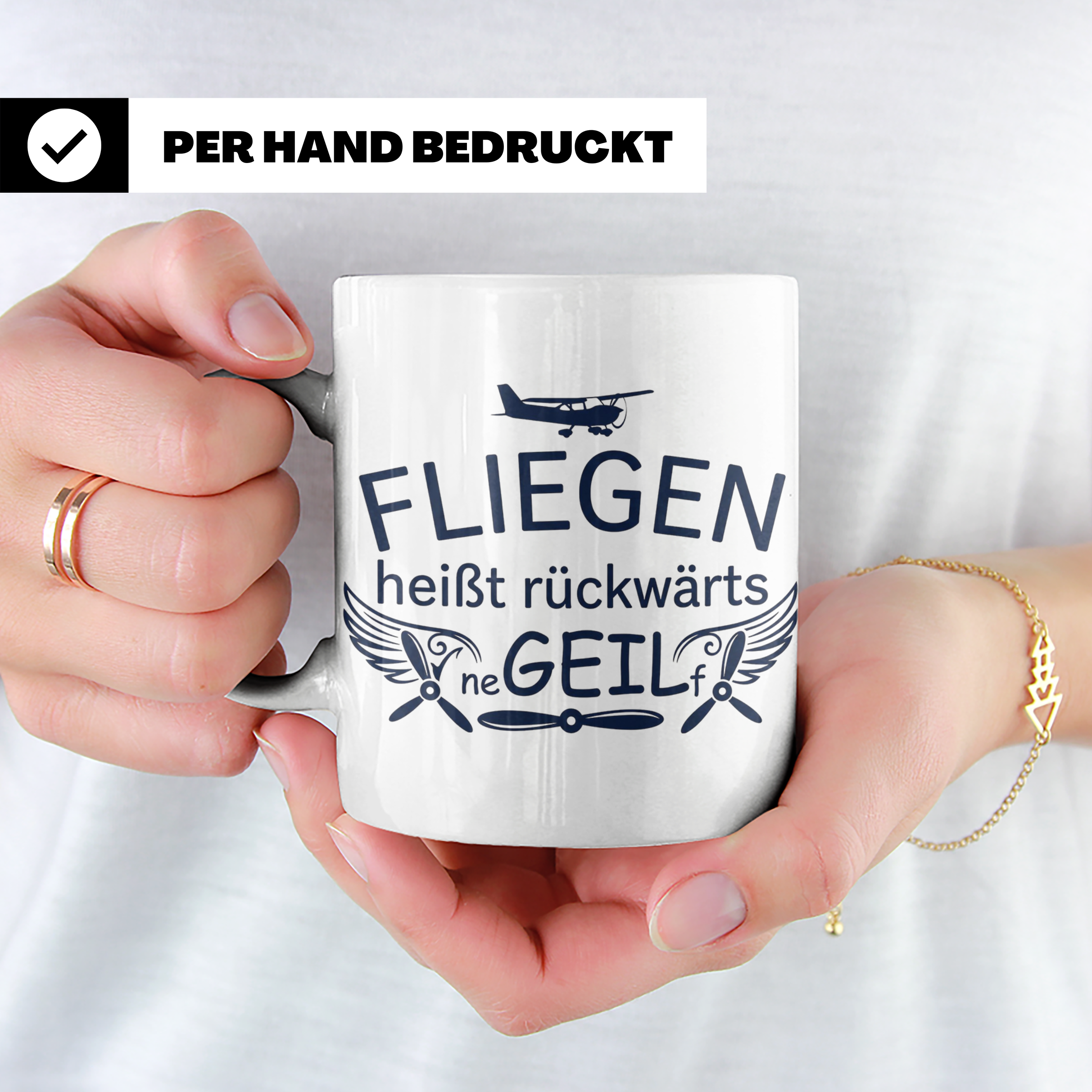 Pilot Tasse mit Spruch Fliegen heißt rückwärts neGEILf | Ges – Weiß [farbe:weiß]