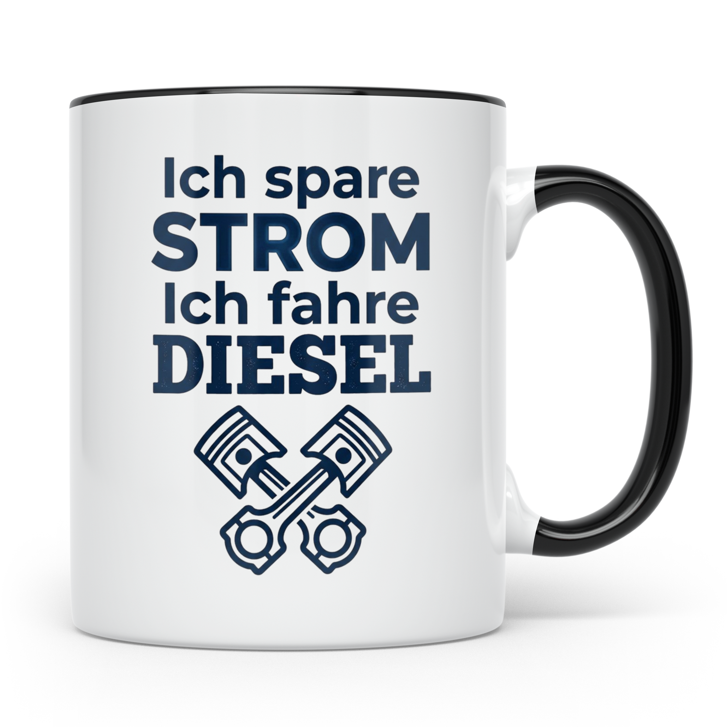 Diesel Tasse mit Spruch Ich spare Strom Ich fahre Diesel, An – Schwarz [farbe:schwarz]