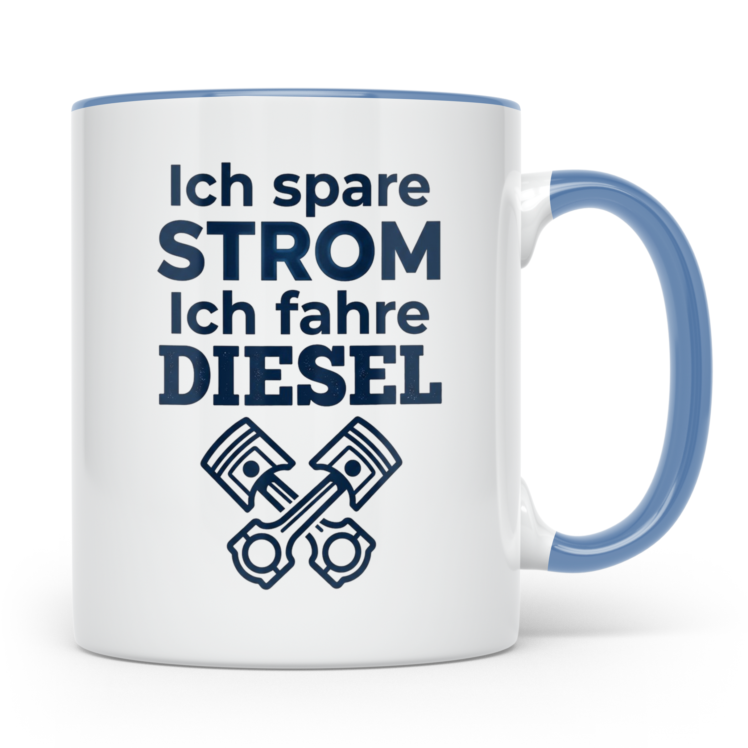 Diesel Tasse mit Spruch Ich spare Strom Ich fahre Diesel, An – Blau [farbe:blau]