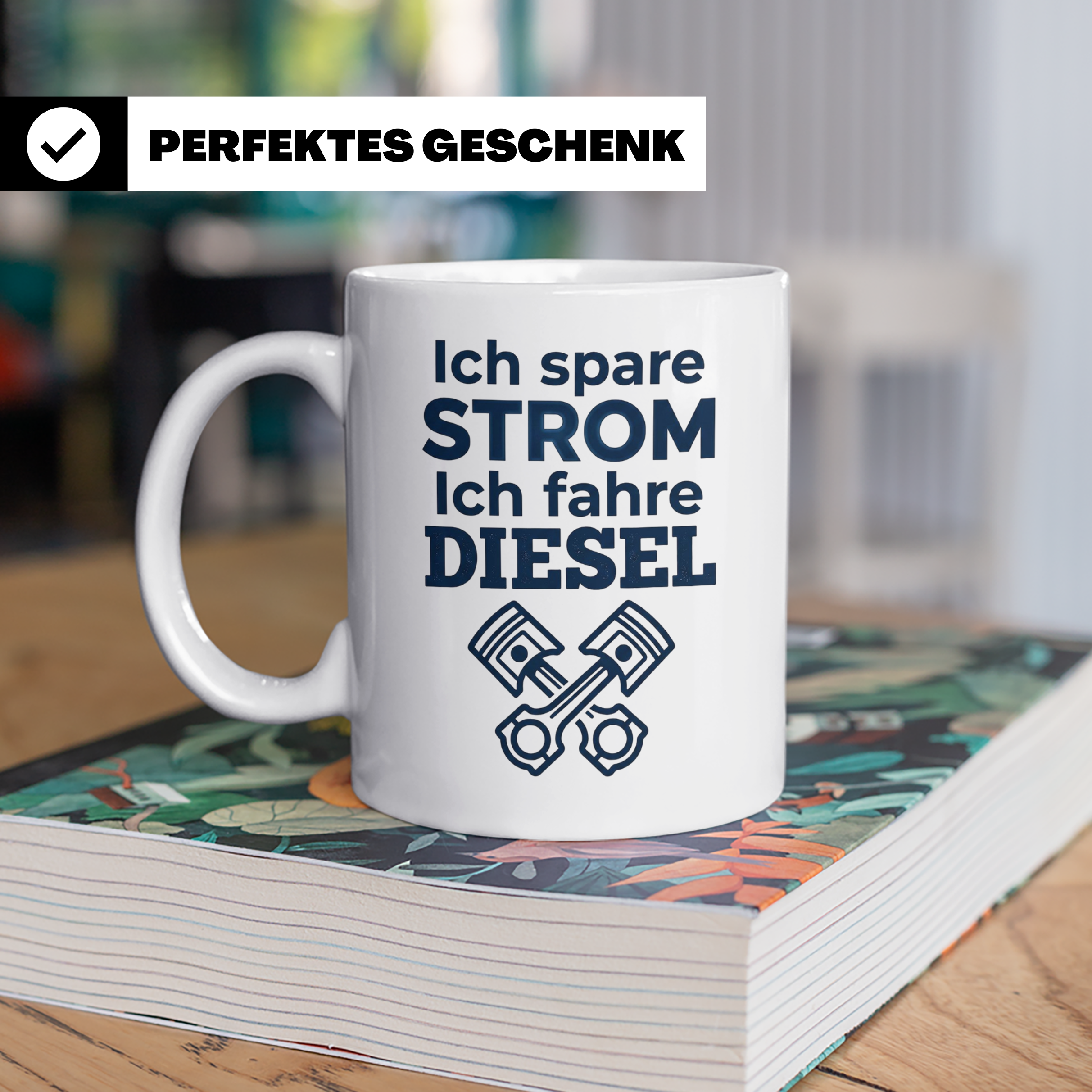 Diesel Tasse mit Spruch Ich spare Strom Ich fahre Diesel, An – Weiß [farbe:weiß]