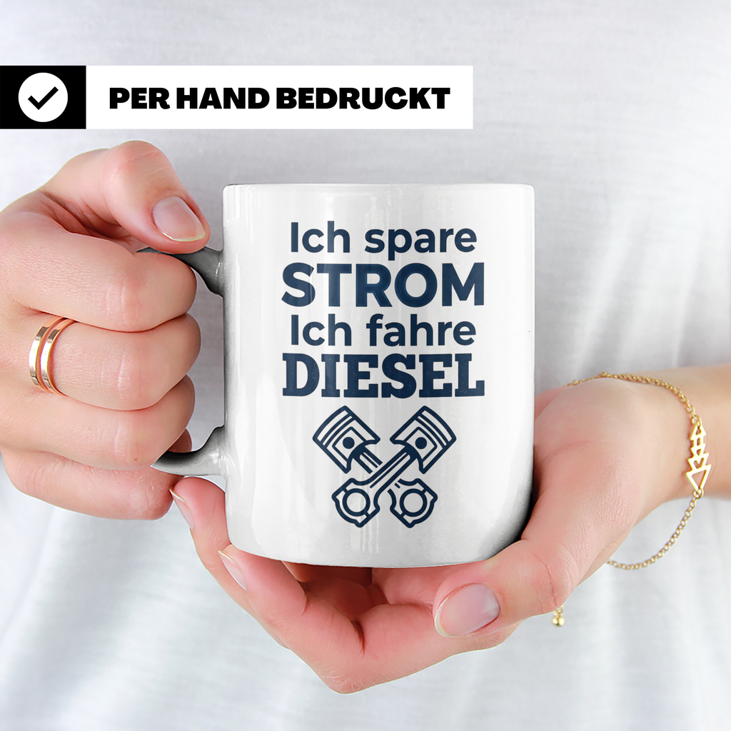 Diesel Tasse mit Spruch Ich spare Strom Ich fahre Diesel, An – Weiß [farbe:weiß]