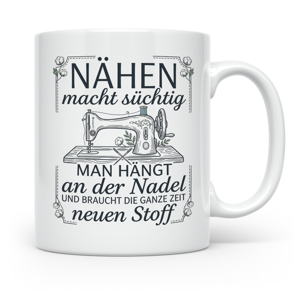 Nähen Tasse mit Spruch 'Nadel & Stoff' | Kaffeetasse für Sch – Weiß [farbe:weiß]