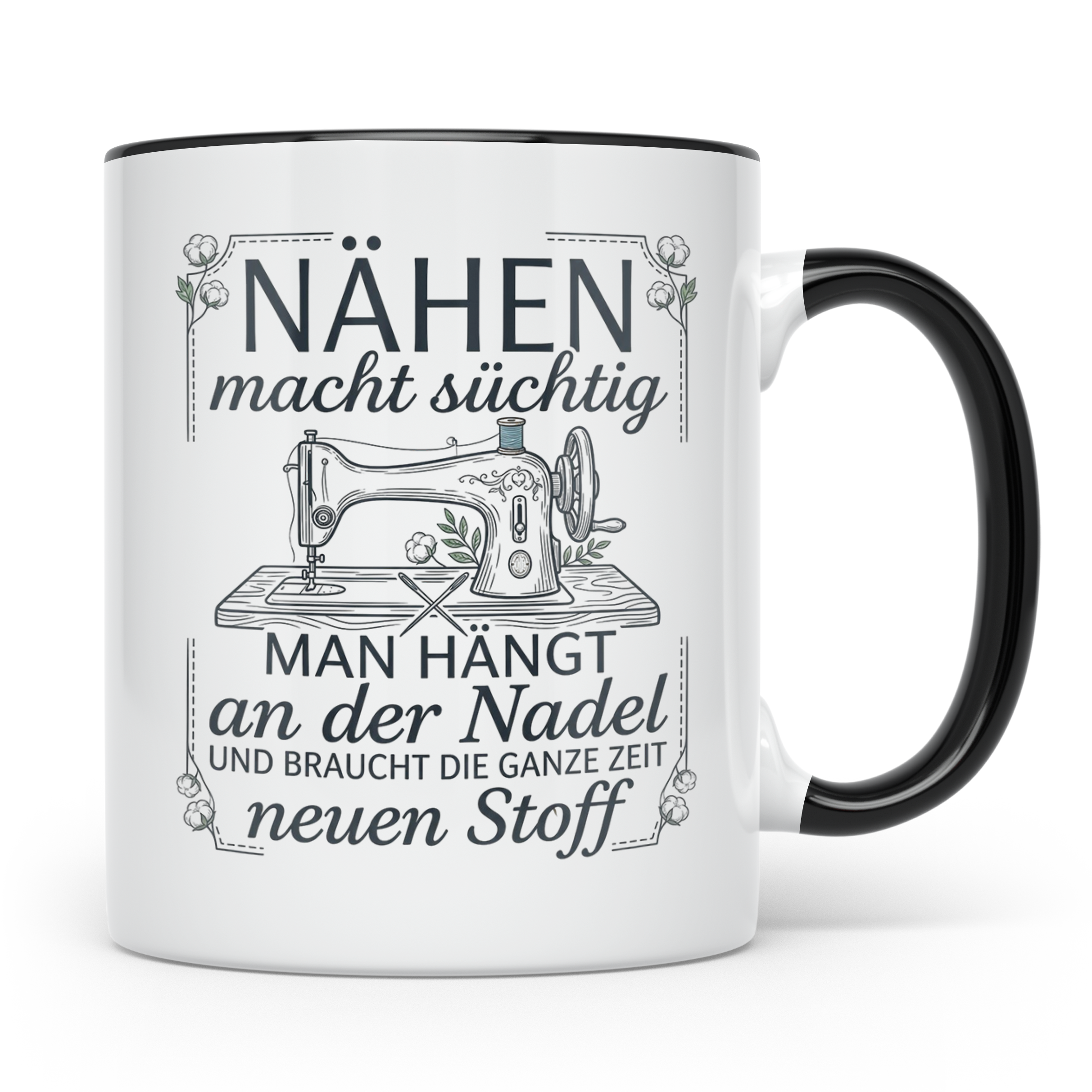 Nähen Tasse mit Spruch 'Nadel & Stoff' | Kaffeetasse für Sch – Schwarz [farbe:schwarz]