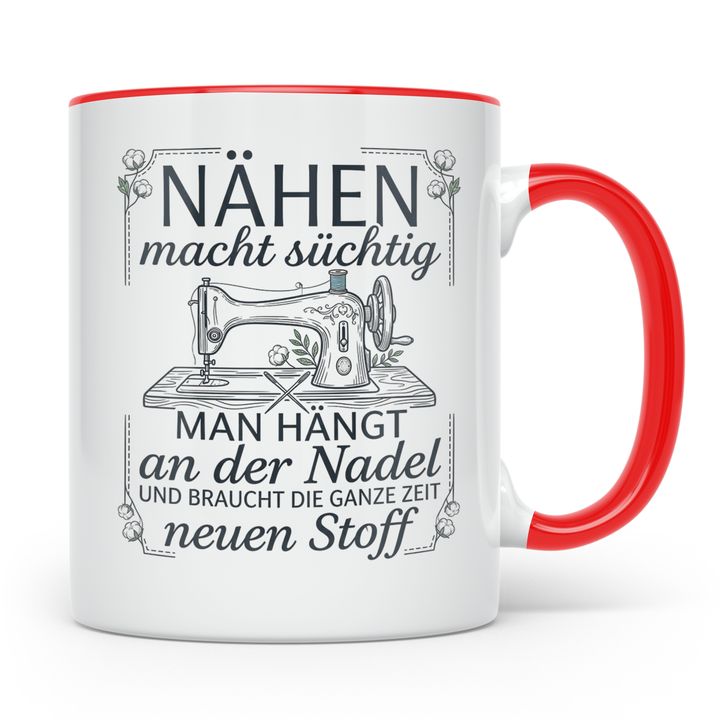 Nähen Tasse mit Spruch 'Nadel & Stoff' | Kaffeetasse für Sch – Rot [farbe:rot]