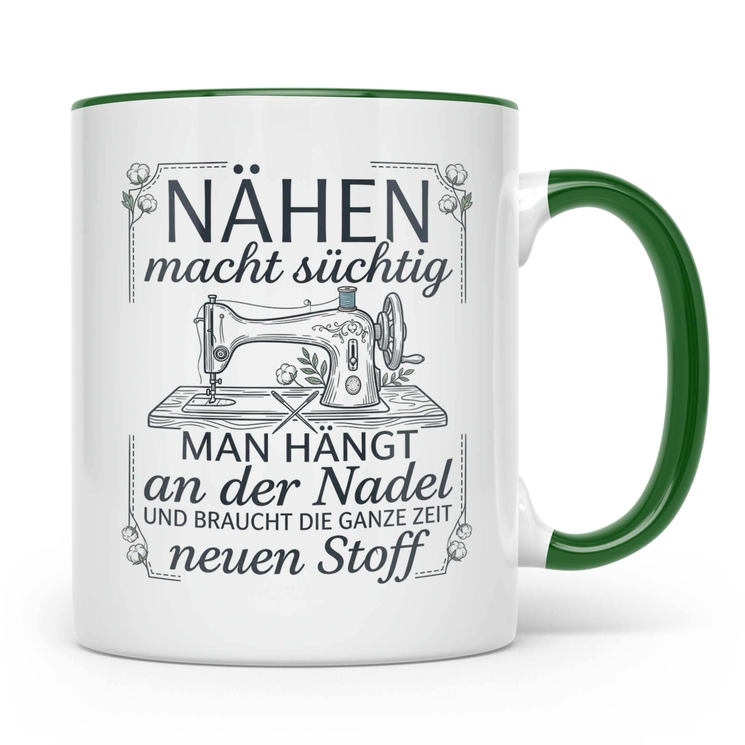 Nähen Tasse mit Spruch 'Nadel & Stoff' | Kaffeetasse für Sch – Grün [farbe:grün]