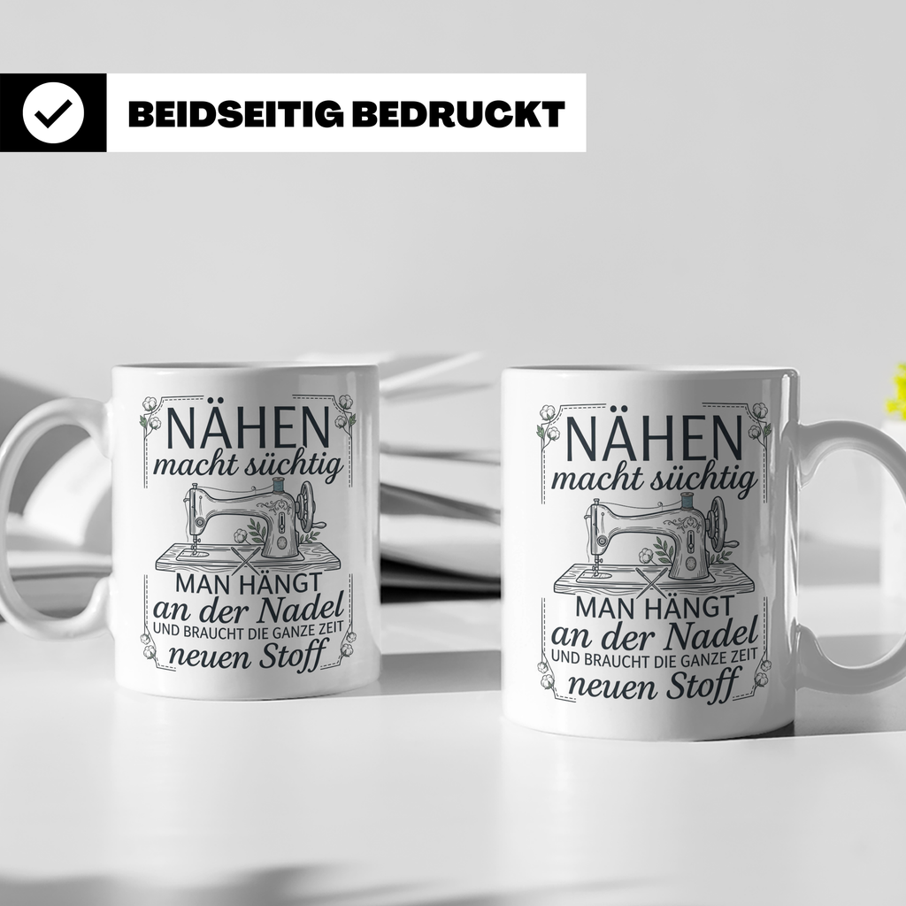Nähen Tasse mit Spruch 'Nadel & Stoff' | Kaffeetasse für Sch – Weiß [farbe:weiß]