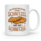 Schnitzel Tasse mit Spruch Zwei Schnitzel, lustiges Geschenk – Weiß [farbe:weiß]