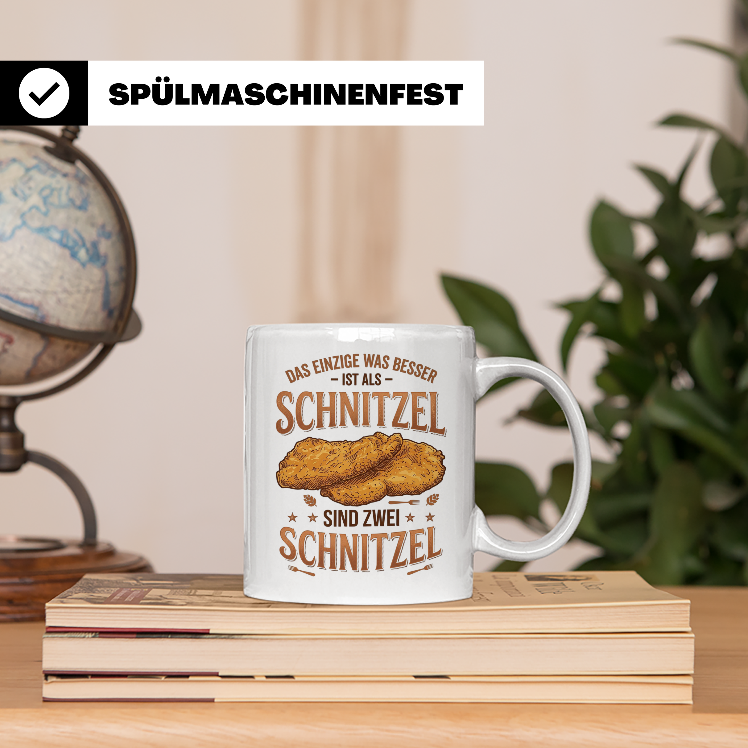 Schnitzel Tasse mit Spruch Zwei Schnitzel, lustiges Geschenk – Weiß [farbe:weiß]