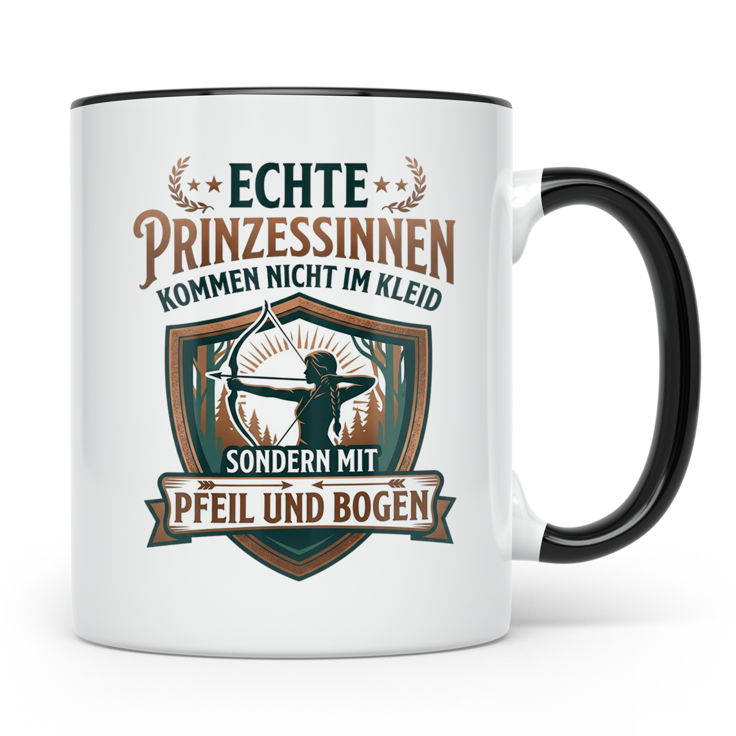Bogenschießen Tasse für Frauen | Echte Prinzessinnen kommen  – Schwarz [farbe:schwarz]
