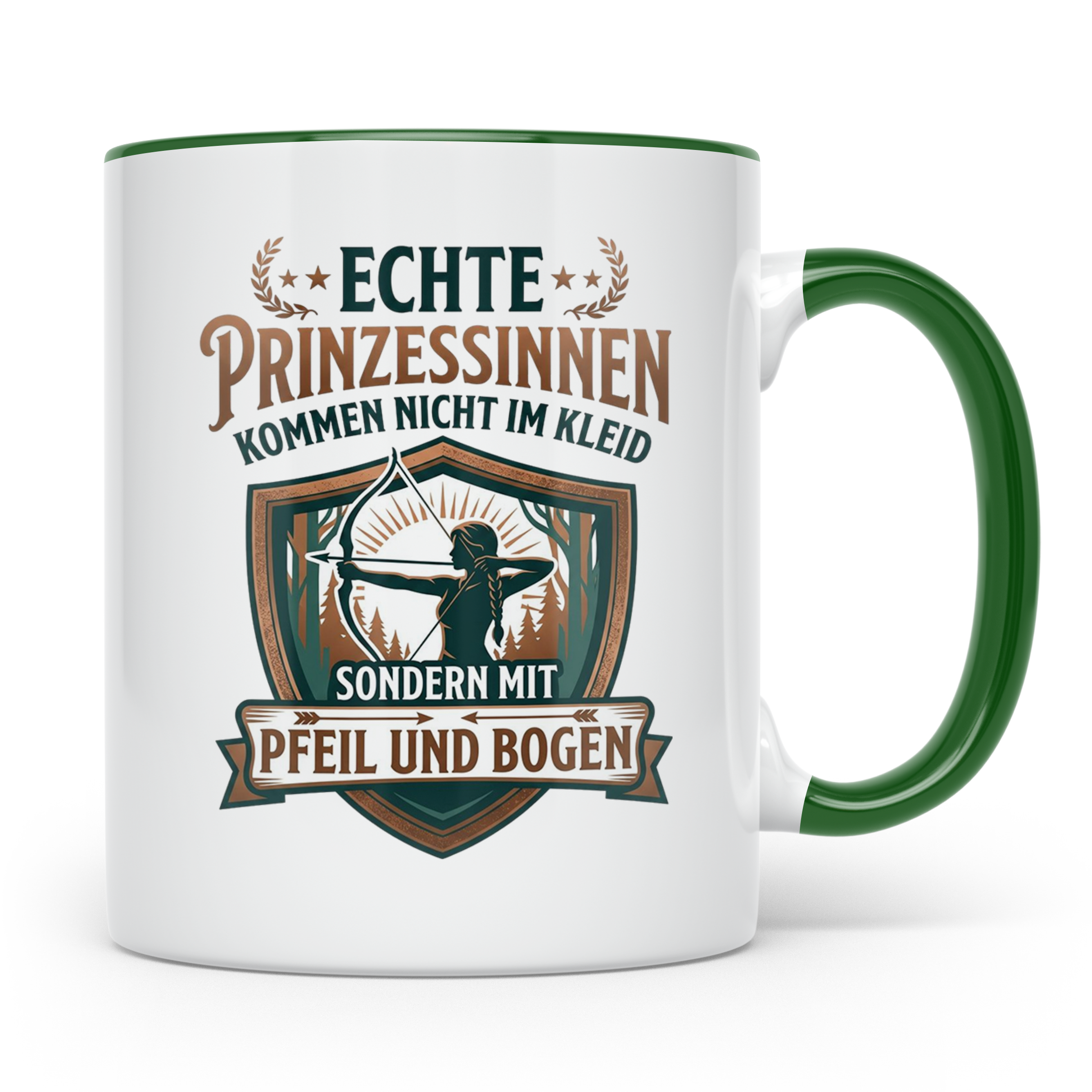 Bogenschießen Tasse für Frauen | Echte Prinzessinnen kommen  – Grün [farbe:grün]