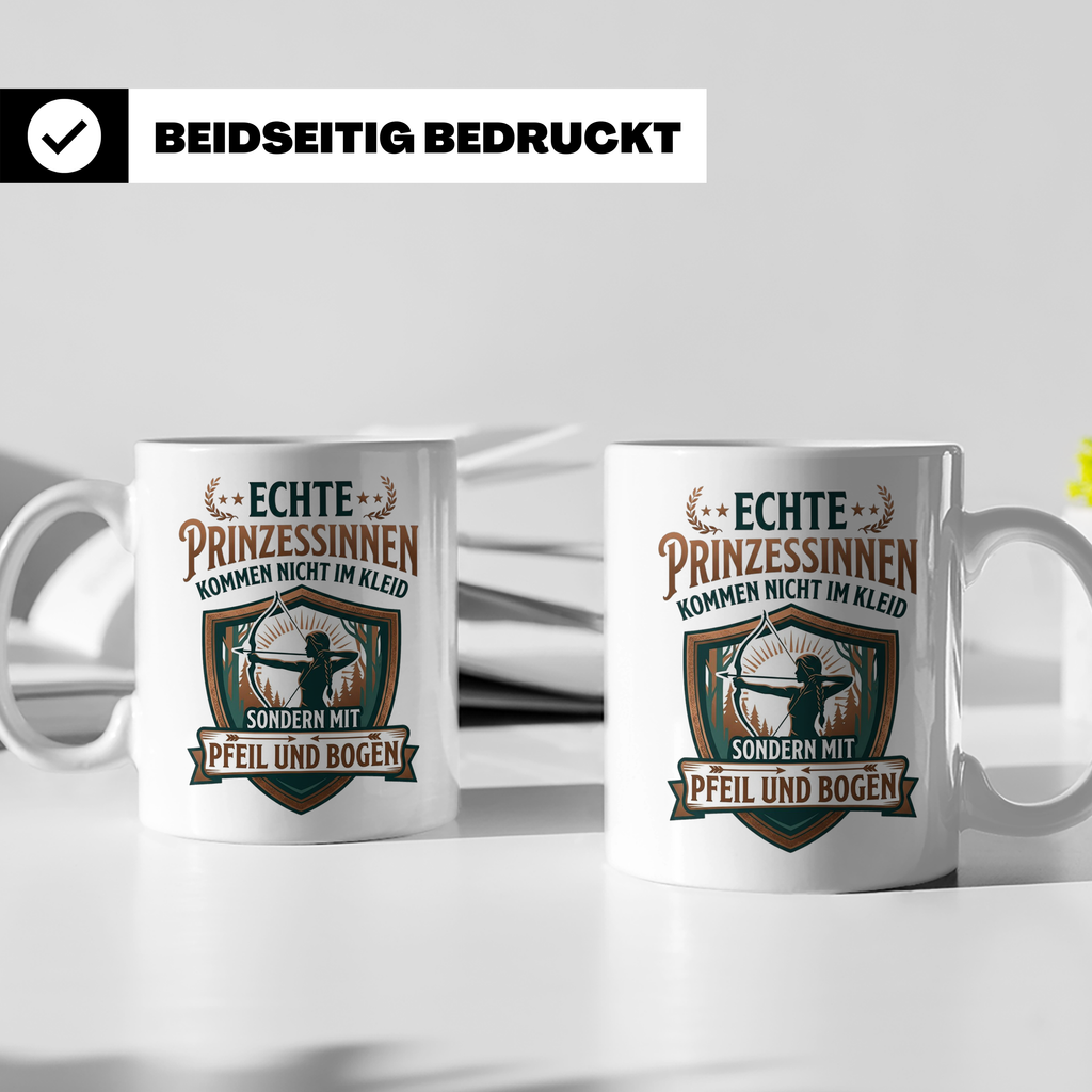 Bogenschießen Tasse für Frauen | Echte Prinzessinnen kommen  – Weiß [farbe:weiß]