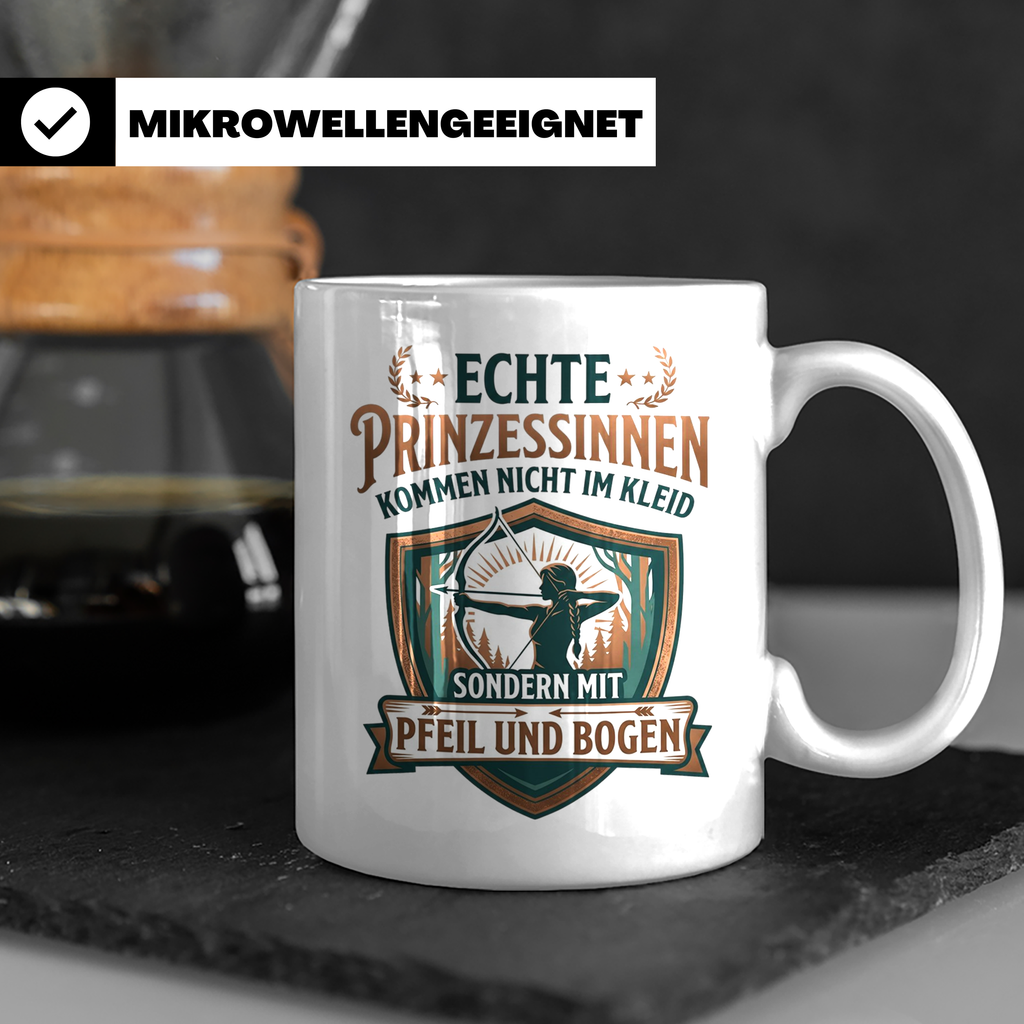Bogenschießen Tasse für Frauen | Echte Prinzessinnen kommen  – Weiß [farbe:weiß]
