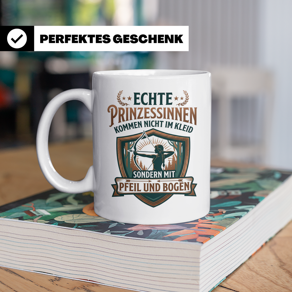 Bogenschießen Tasse für Frauen | Echte Prinzessinnen kommen  – Weiß [farbe:weiß]