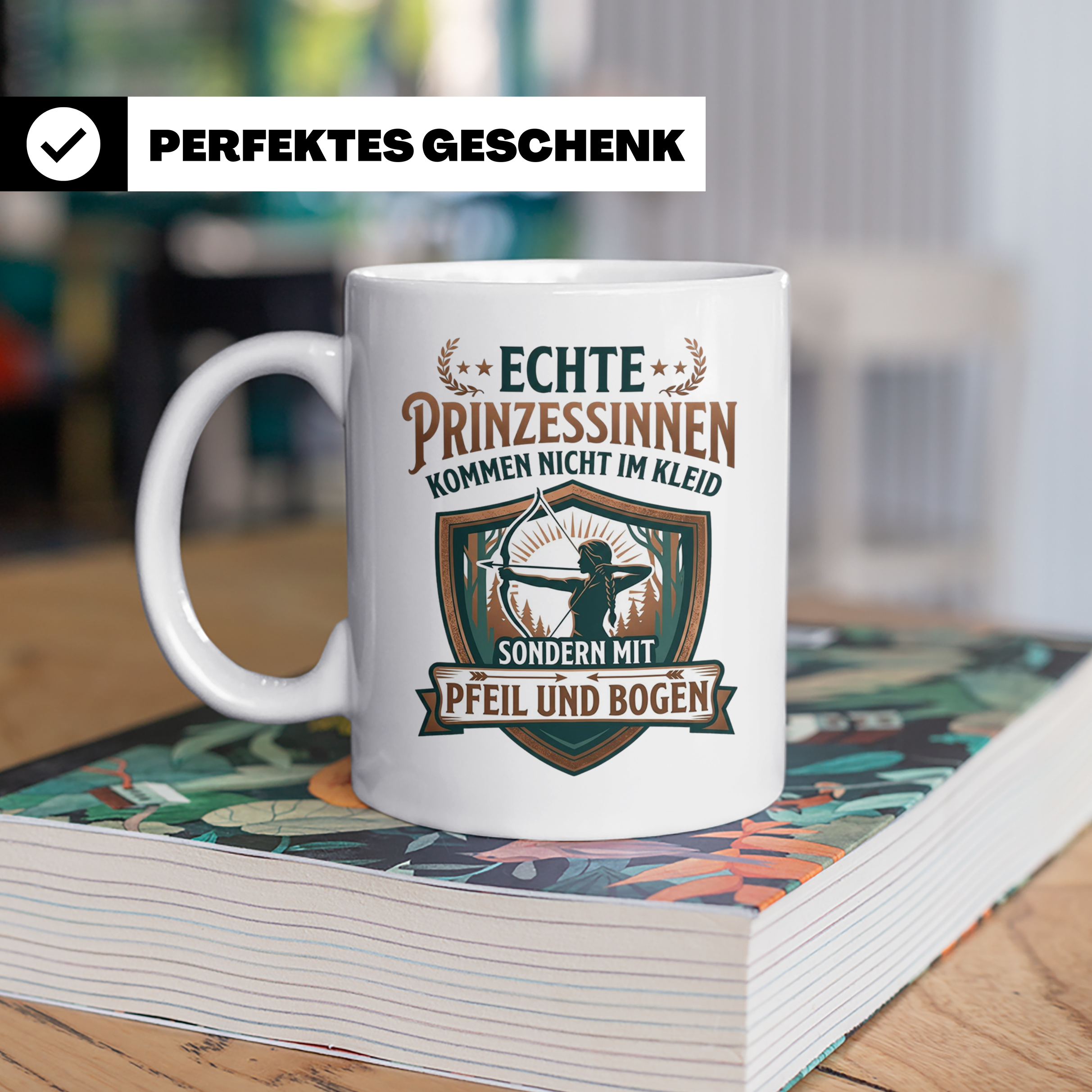Bogenschießen Tasse für Frauen | Echte Prinzessinnen kommen  – Weiß [farbe:weiß]