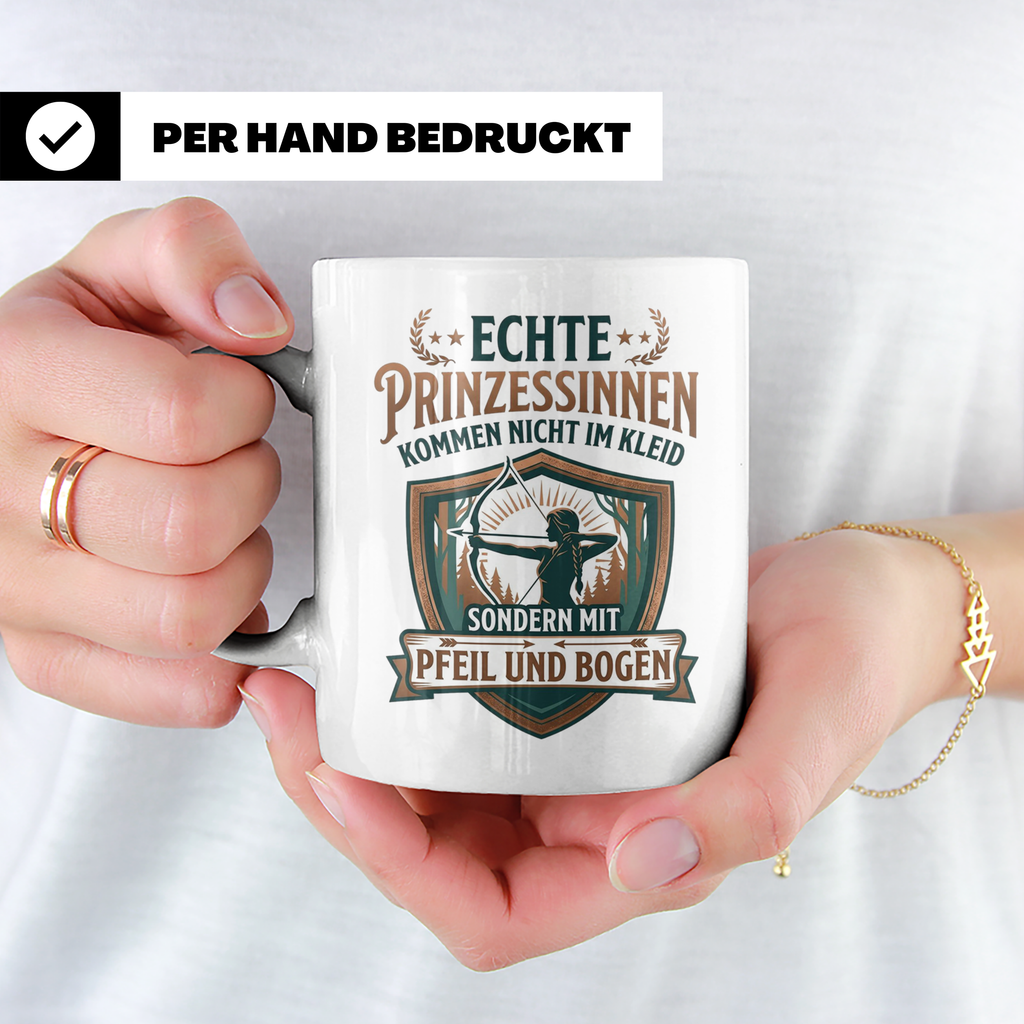 Bogenschießen Tasse für Frauen | Echte Prinzessinnen kommen  – Weiß [farbe:weiß]