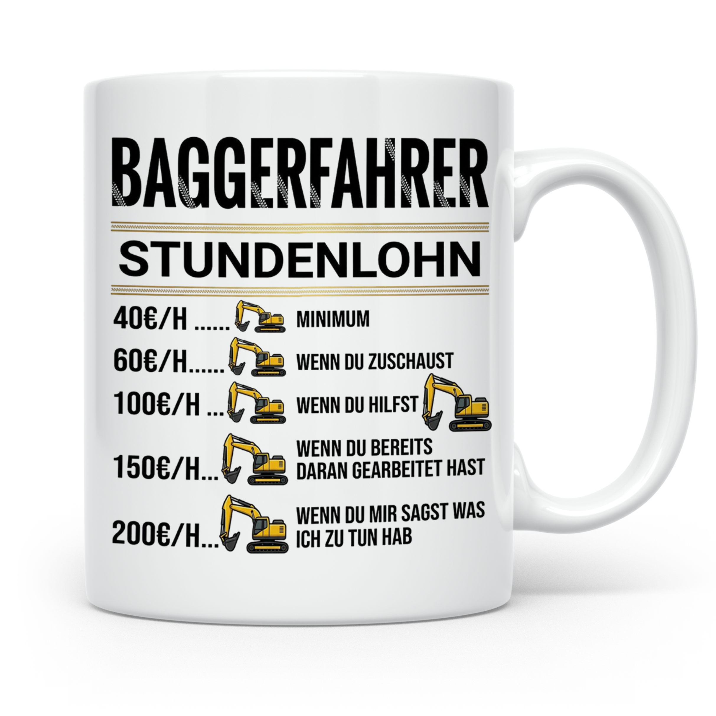 Baggerfahrer Tasse mit Spruch Stundenlohn lustig Kaffeetasse – Weiß [farbe:weiß]