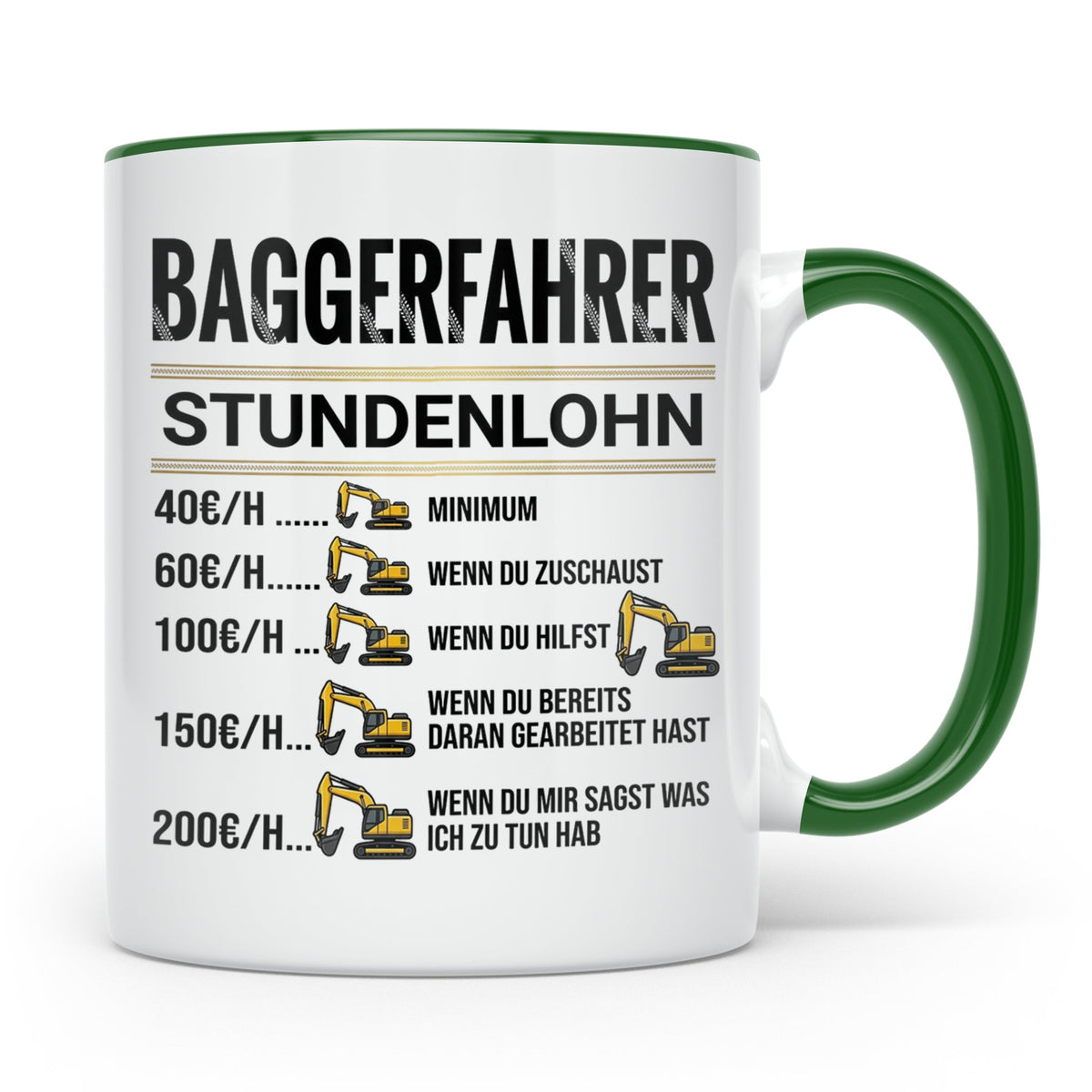 Baggerfahrer Tasse mit Spruch Stundenlohn lustig Kaffeetasse – Grün [farbe:grün]