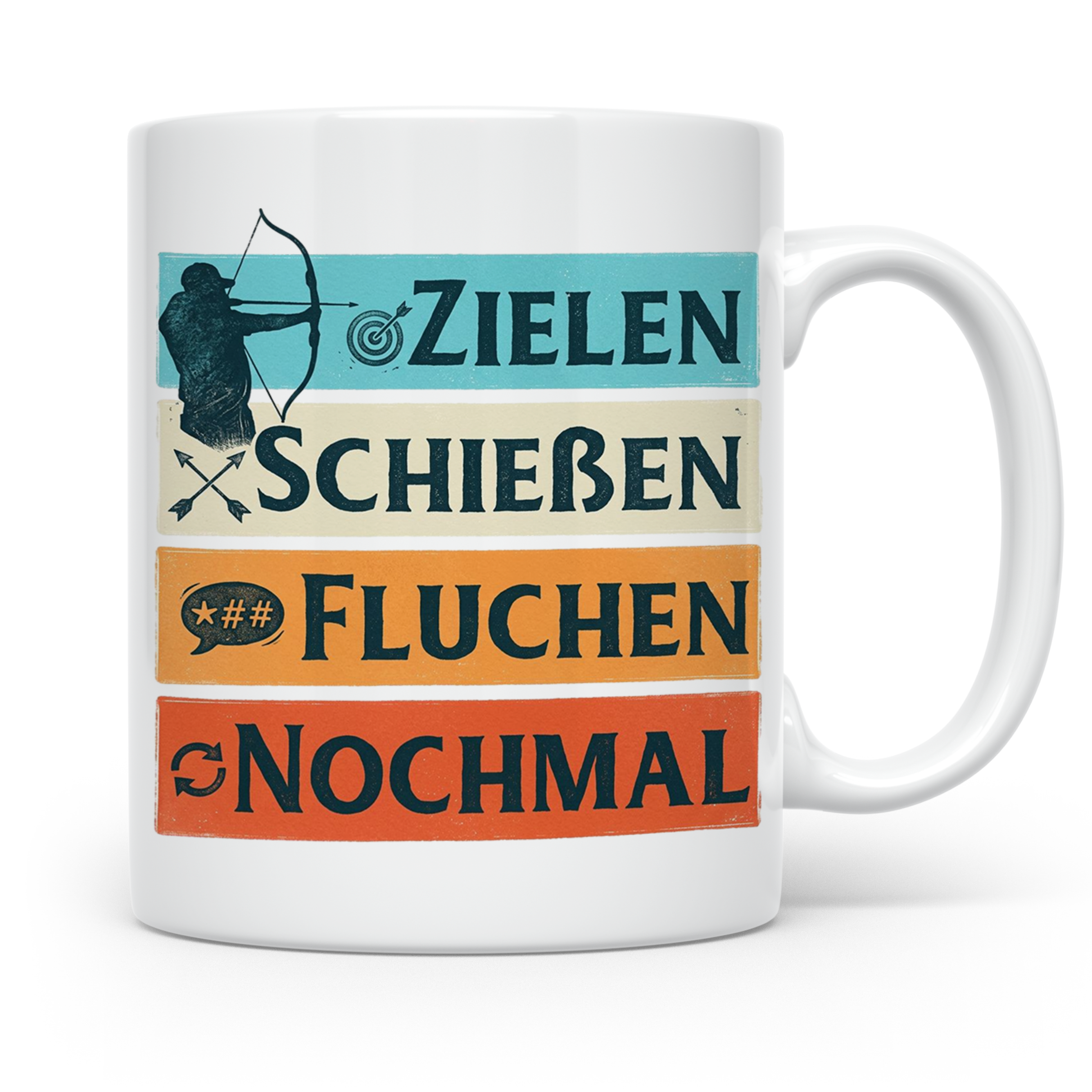 Bogenschießen Tasse Zielen Schießen Fluchen Nochmal, lustige – Weiß [farbe:weiß]