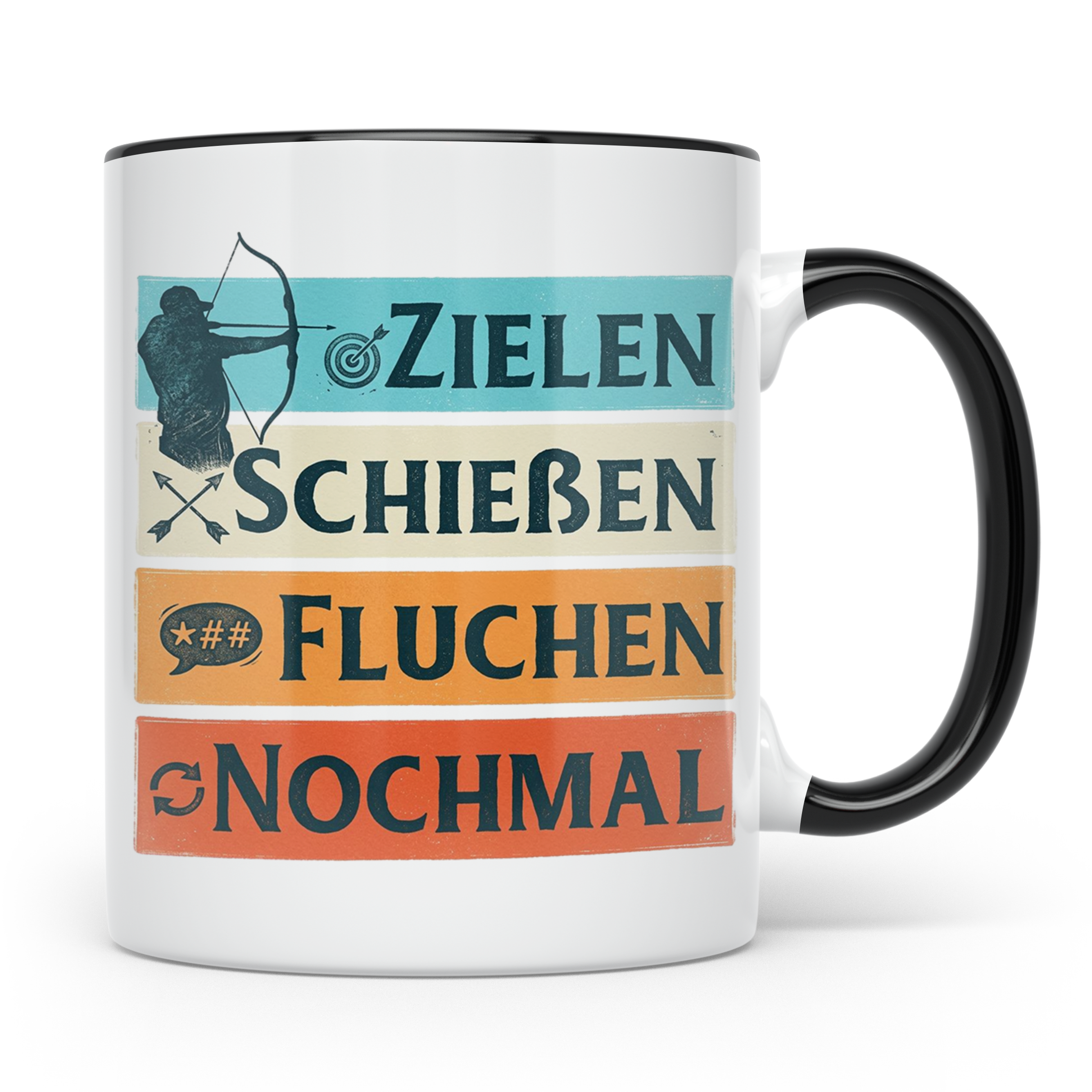 Bogenschießen Tasse Zielen Schießen Fluchen Nochmal, lustige – Schwarz [farbe:schwarz]