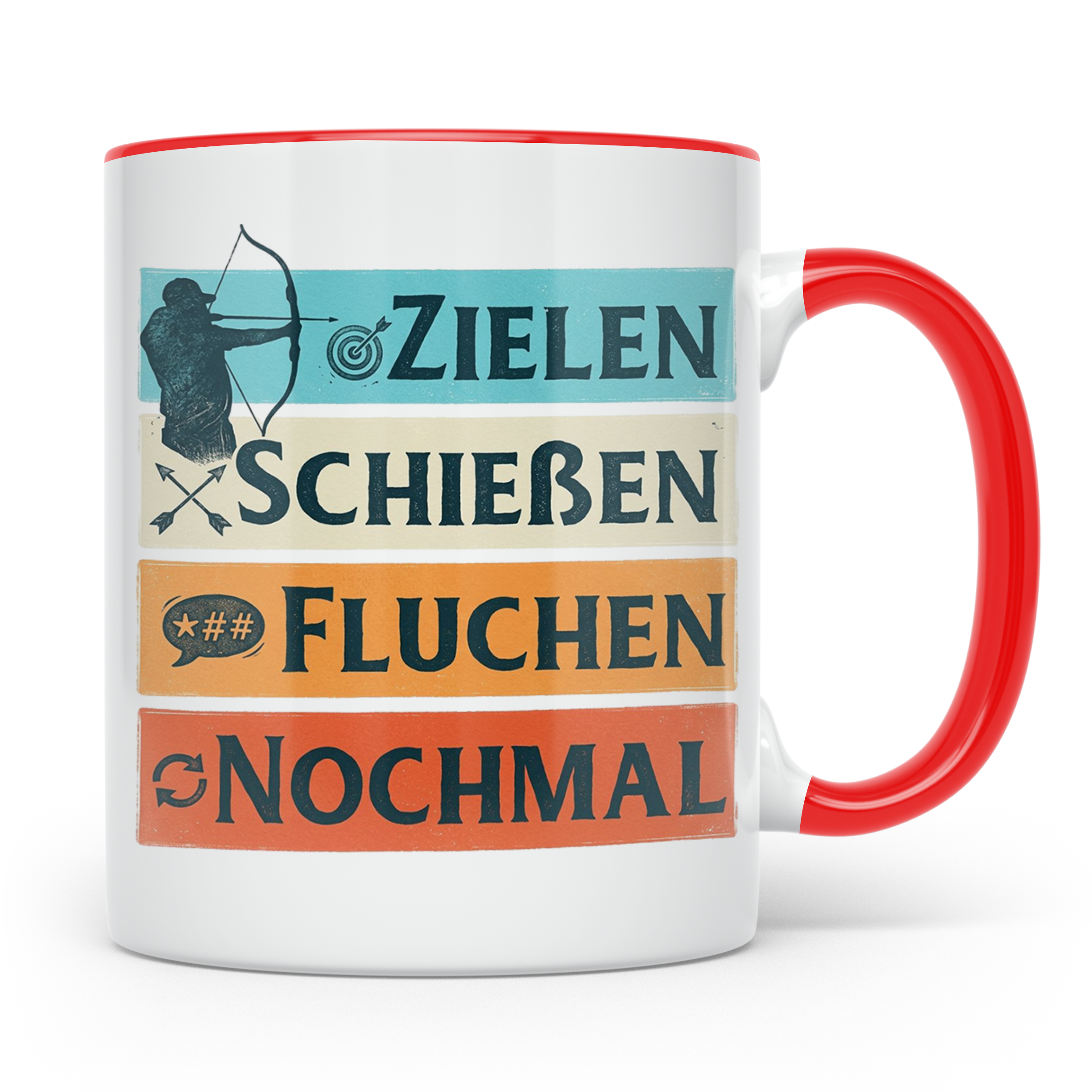 Bogenschießen Tasse Zielen Schießen Fluchen Nochmal, lustige – Rot [farbe:rot]