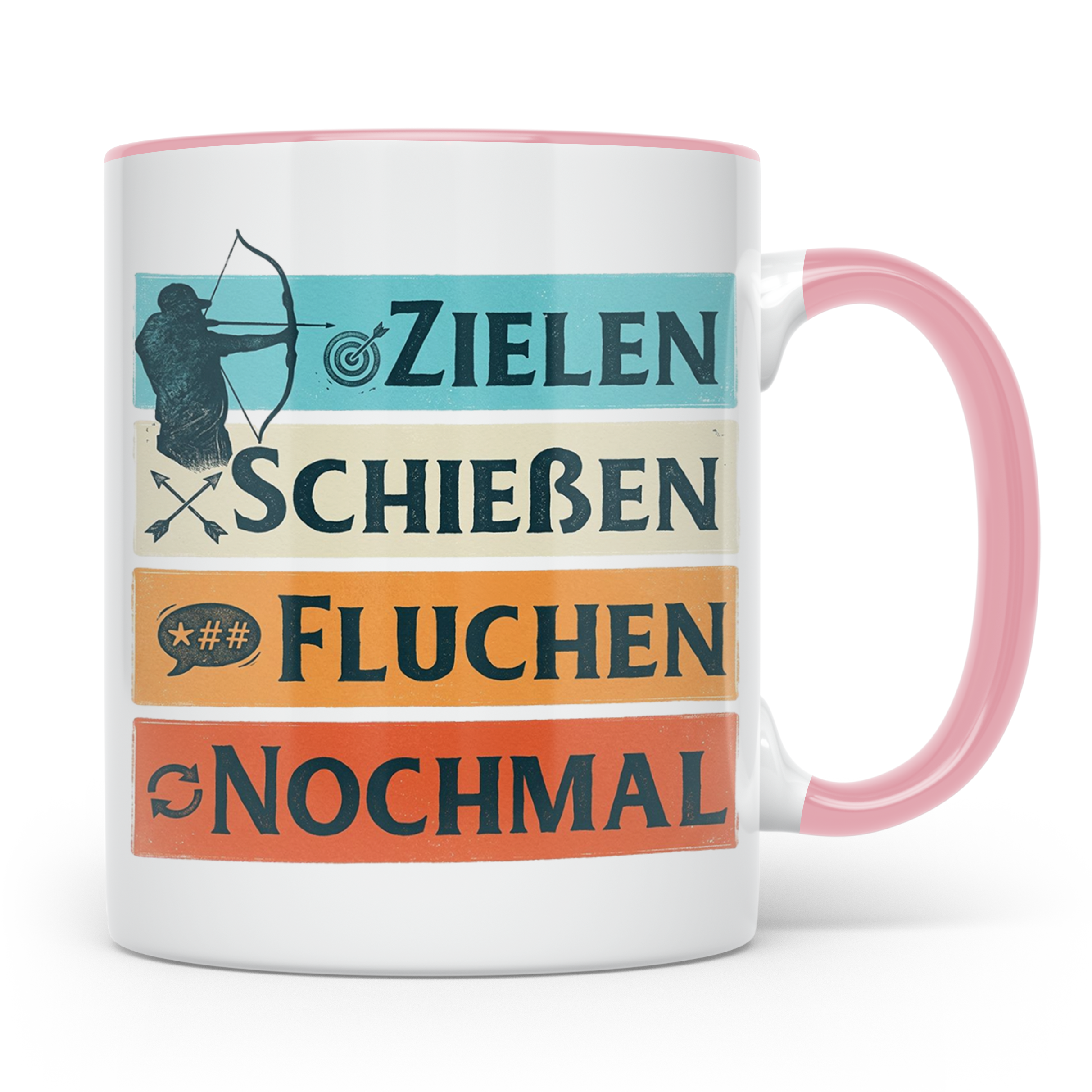 Bogenschießen Tasse Zielen Schießen Fluchen Nochmal, lustige – Rosa [farbe:rosa]