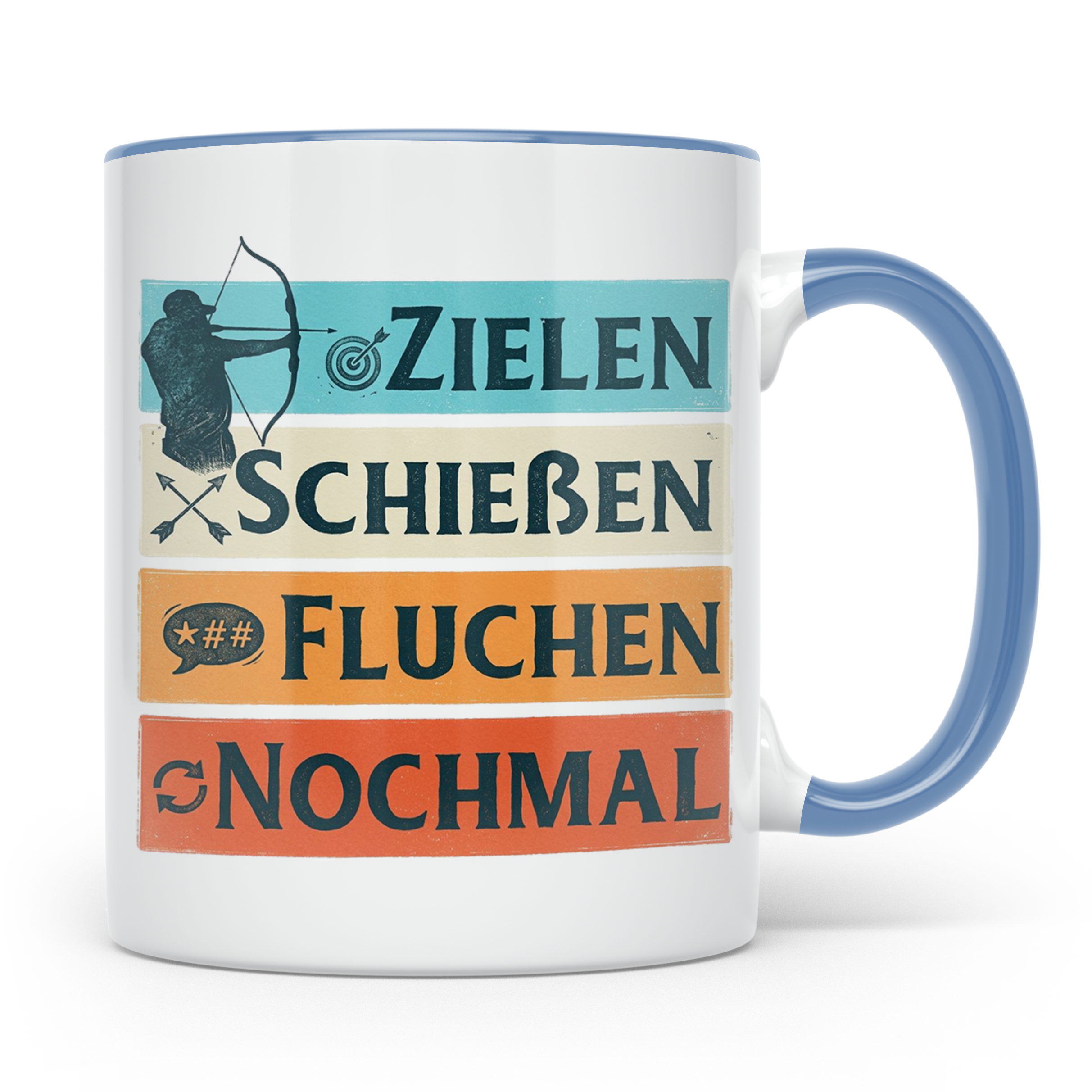 Bogenschießen Tasse Zielen Schießen Fluchen Nochmal, lustige – Blau [farbe:blau]