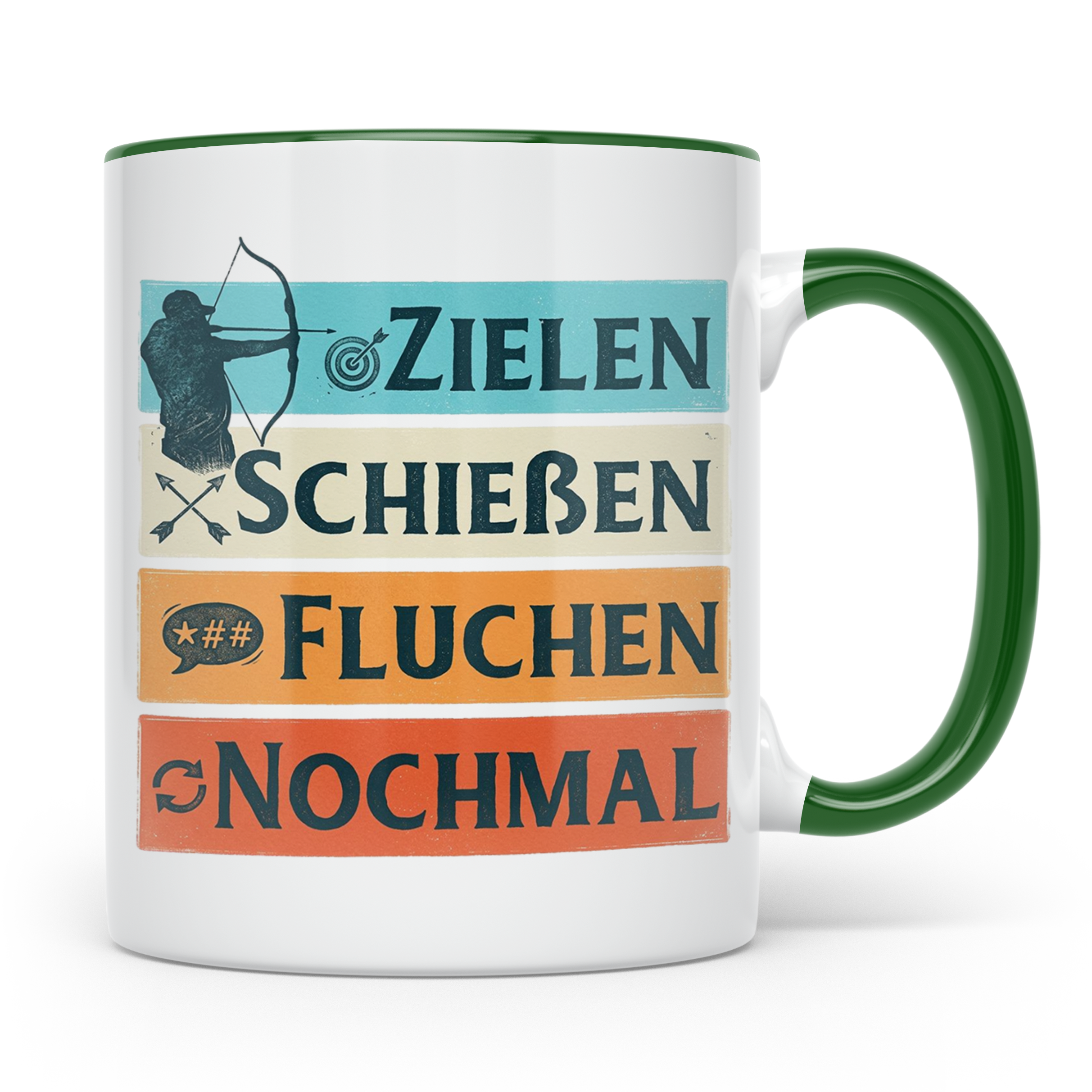 Bogenschießen Tasse Zielen Schießen Fluchen Nochmal, lustige – Grün [farbe:grün]
