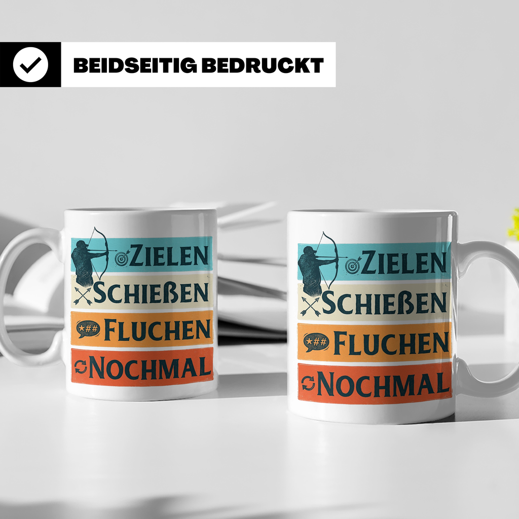 Bogenschießen Tasse Zielen Schießen Fluchen Nochmal, lustige – Weiß [farbe:weiß]