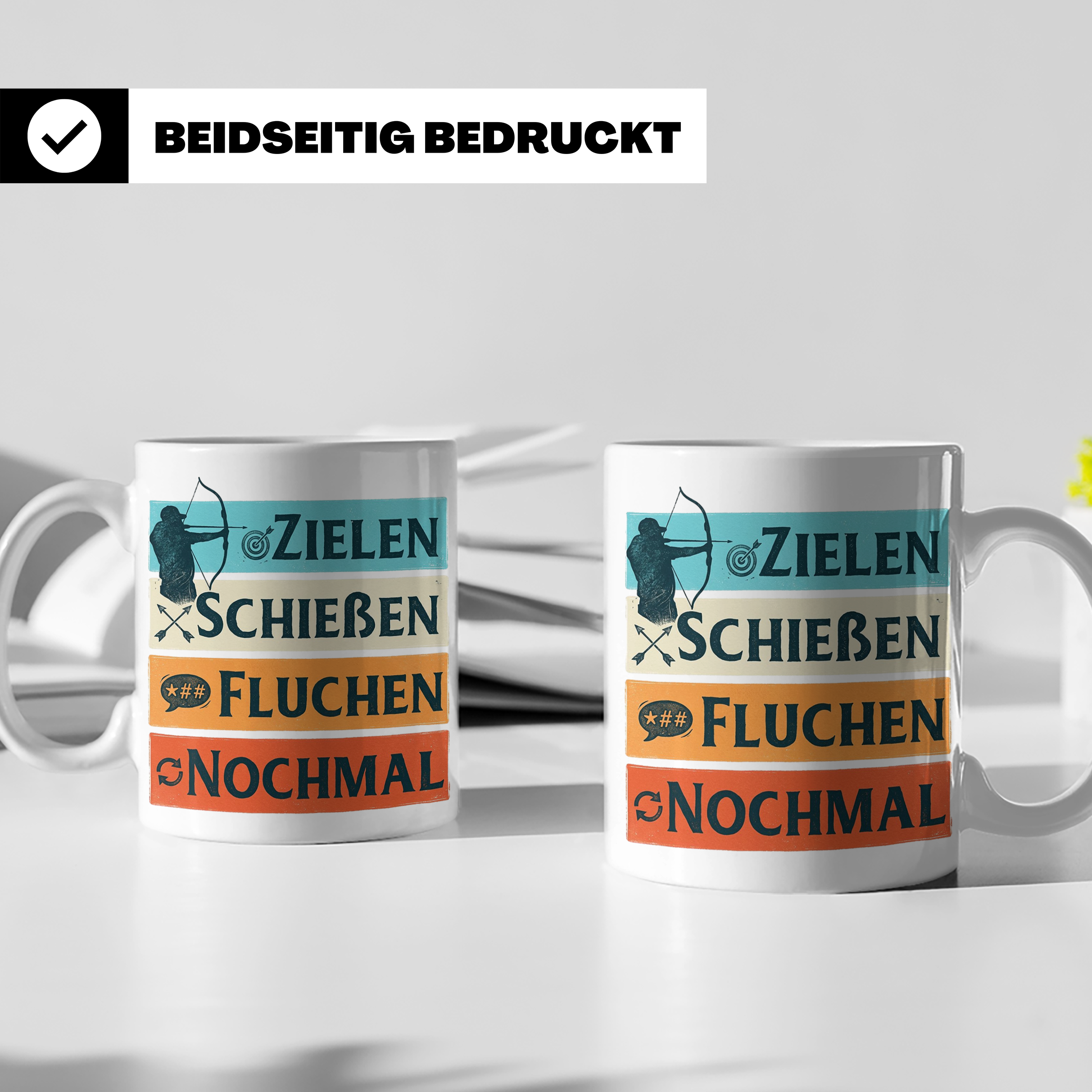 Bogenschießen Tasse Zielen Schießen Fluchen Nochmal, lustige – Weiß [farbe:weiß]