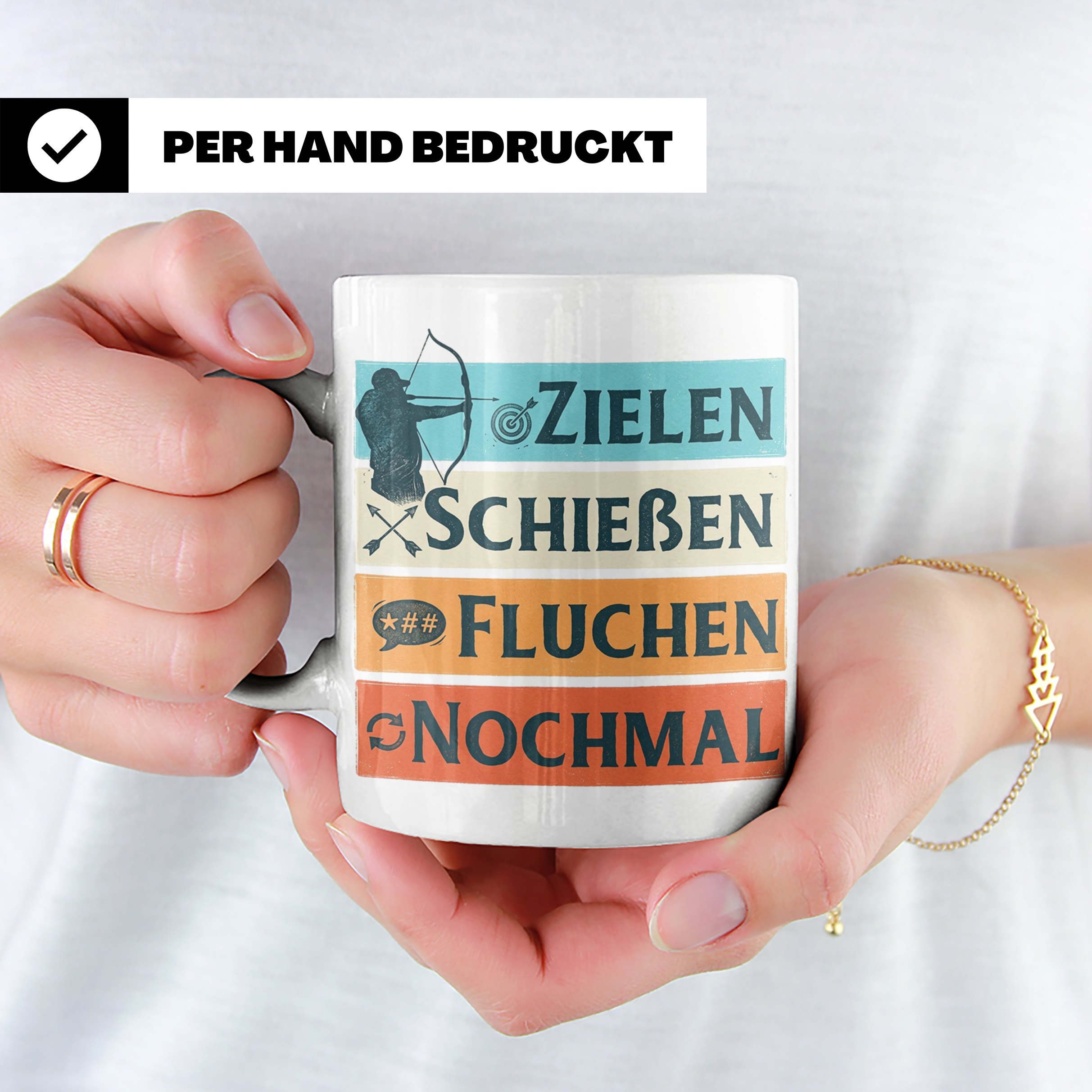 Bogenschießen Tasse Zielen Schießen Fluchen Nochmal, lustige – Weiß [farbe:weiß]