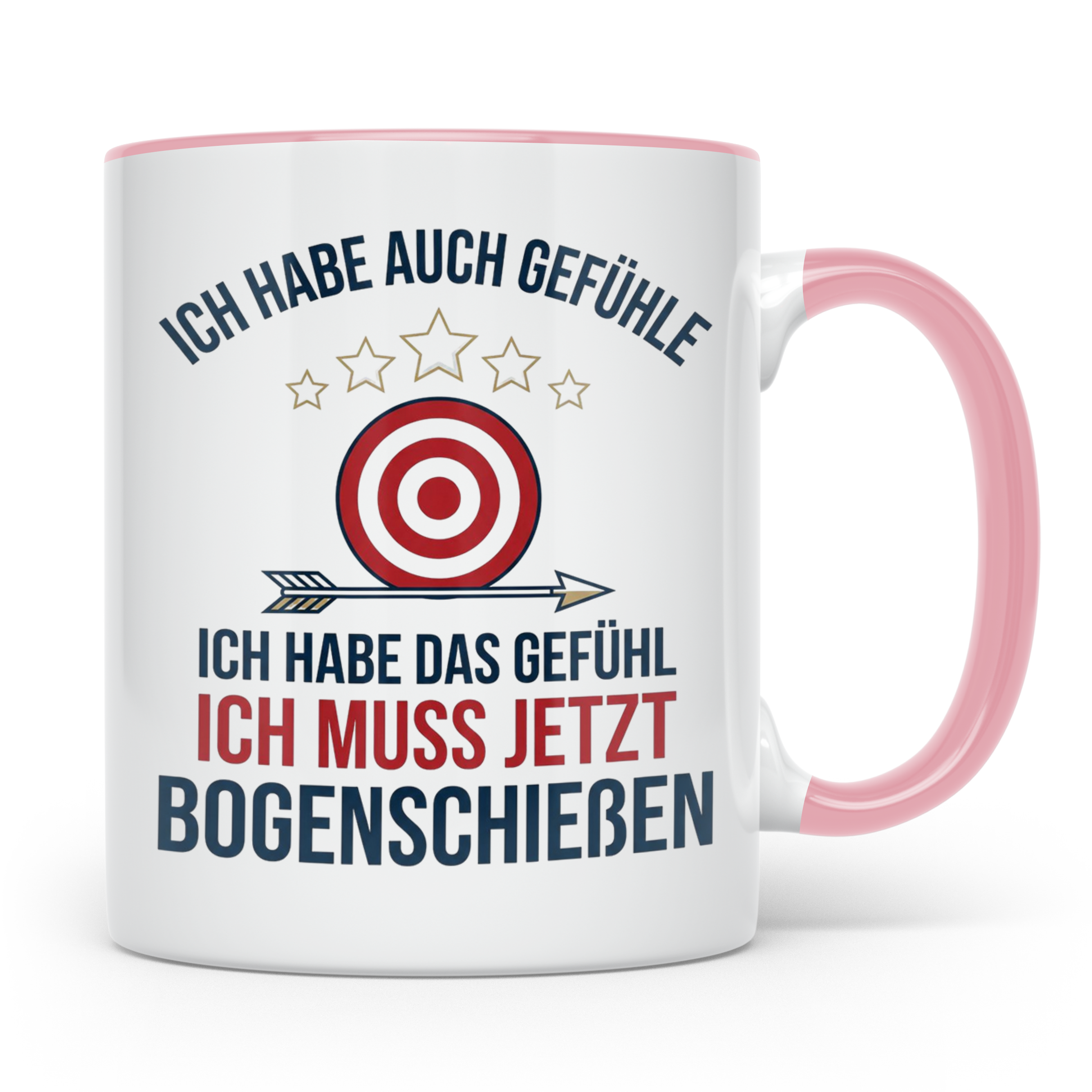 Bogenschießen Tasse mit Spruch Ich muss jetzt Bogenschießen  – Rosa [farbe:rosa]