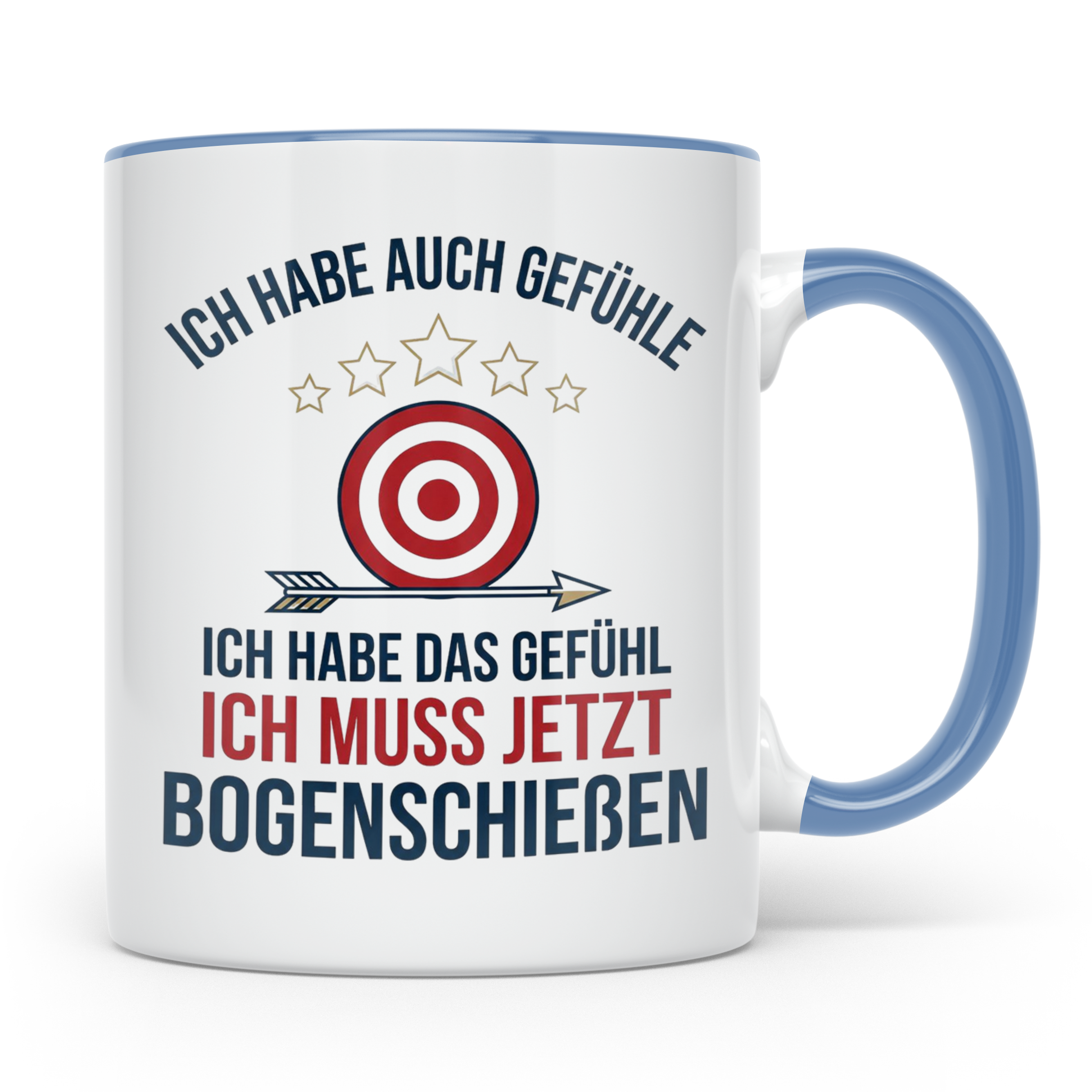 Bogenschießen Tasse mit Spruch Ich muss jetzt Bogenschießen  – Blau [farbe:blau]