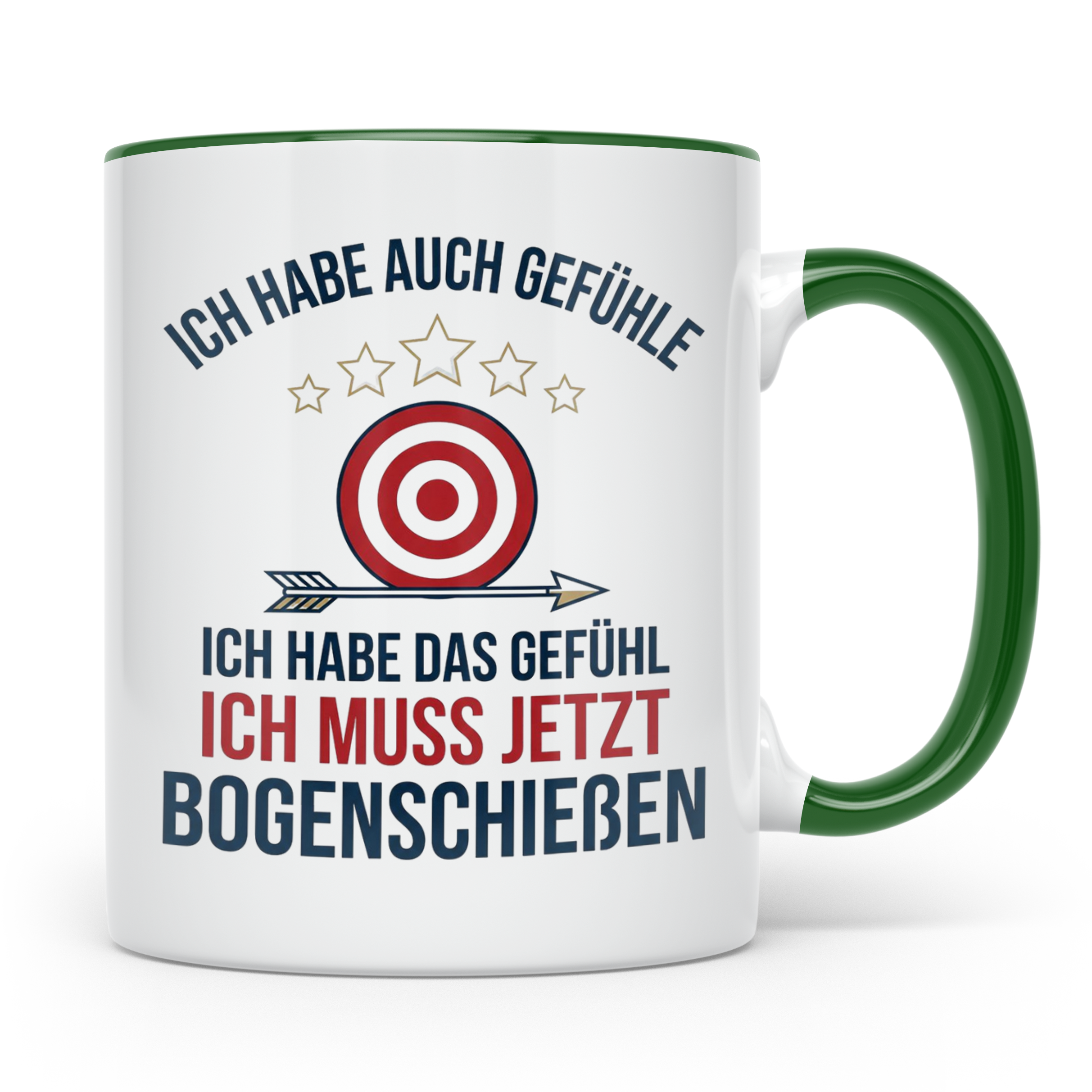 Bogenschießen Tasse mit Spruch Ich muss jetzt Bogenschießen  – Grün [farbe:grün]