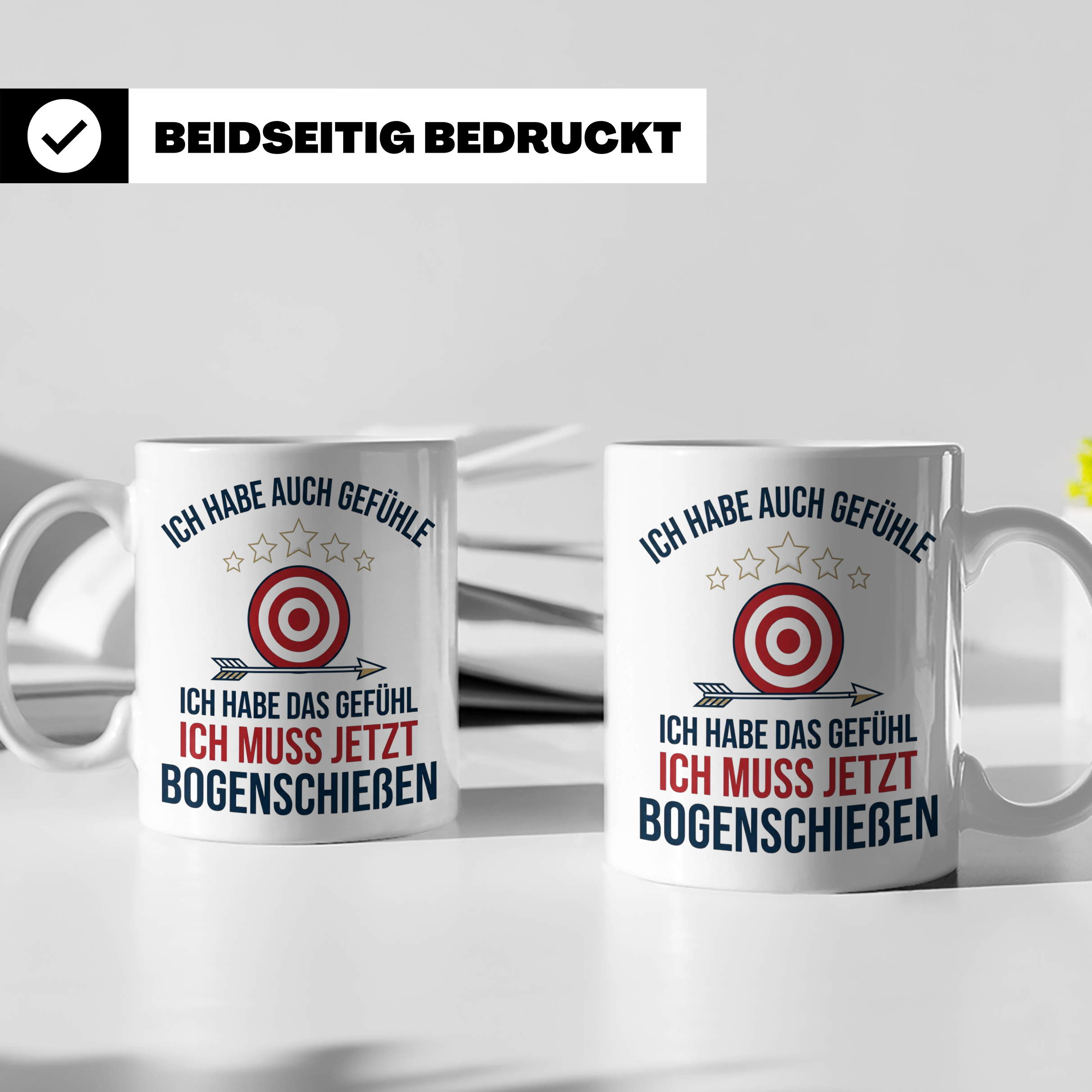 Bogenschießen Tasse mit Spruch Ich muss jetzt Bogenschießen  – Weiß [farbe:weiß]