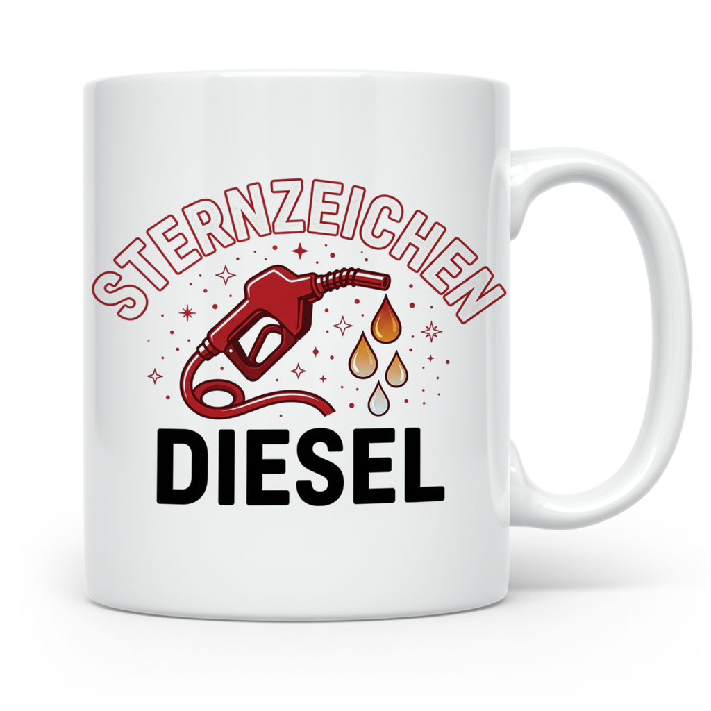 Sternzeichen Diesel Tasse lustiger Spruch für Autofahrer, Sc – Weiß [farbe:weiß]