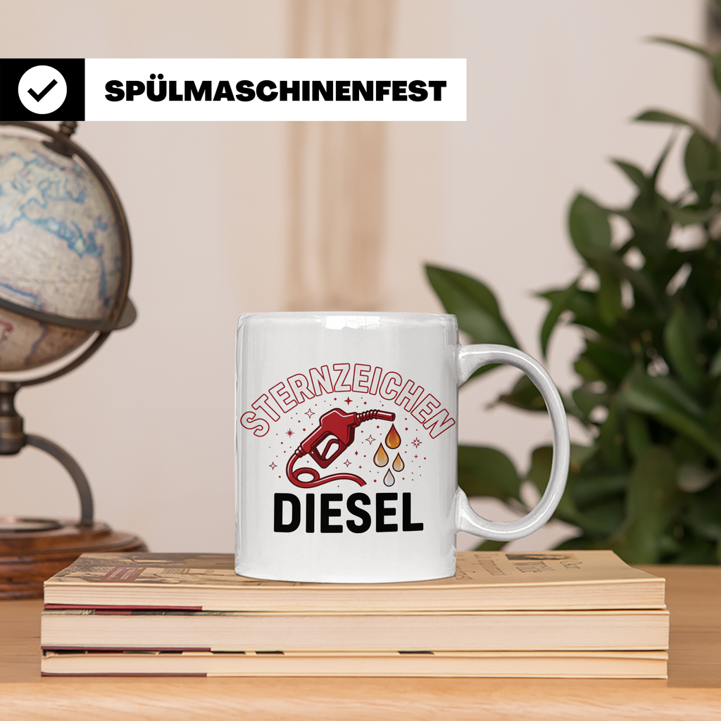 Sternzeichen Diesel Tasse lustiger Spruch für Autofahrer, Sc – Weiß [farbe:weiß]