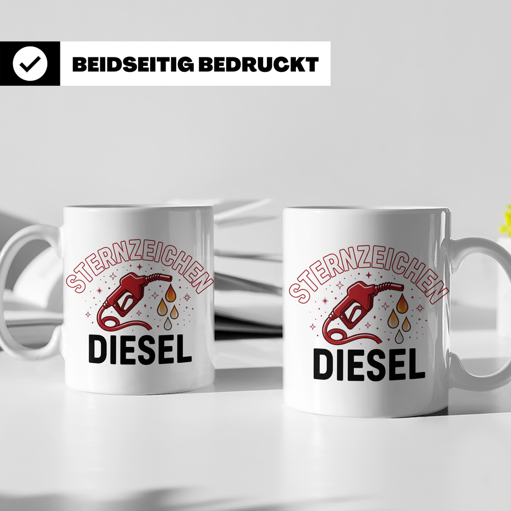 Sternzeichen Diesel Tasse lustiger Spruch für Autofahrer, Sc – Weiß [farbe:weiß]