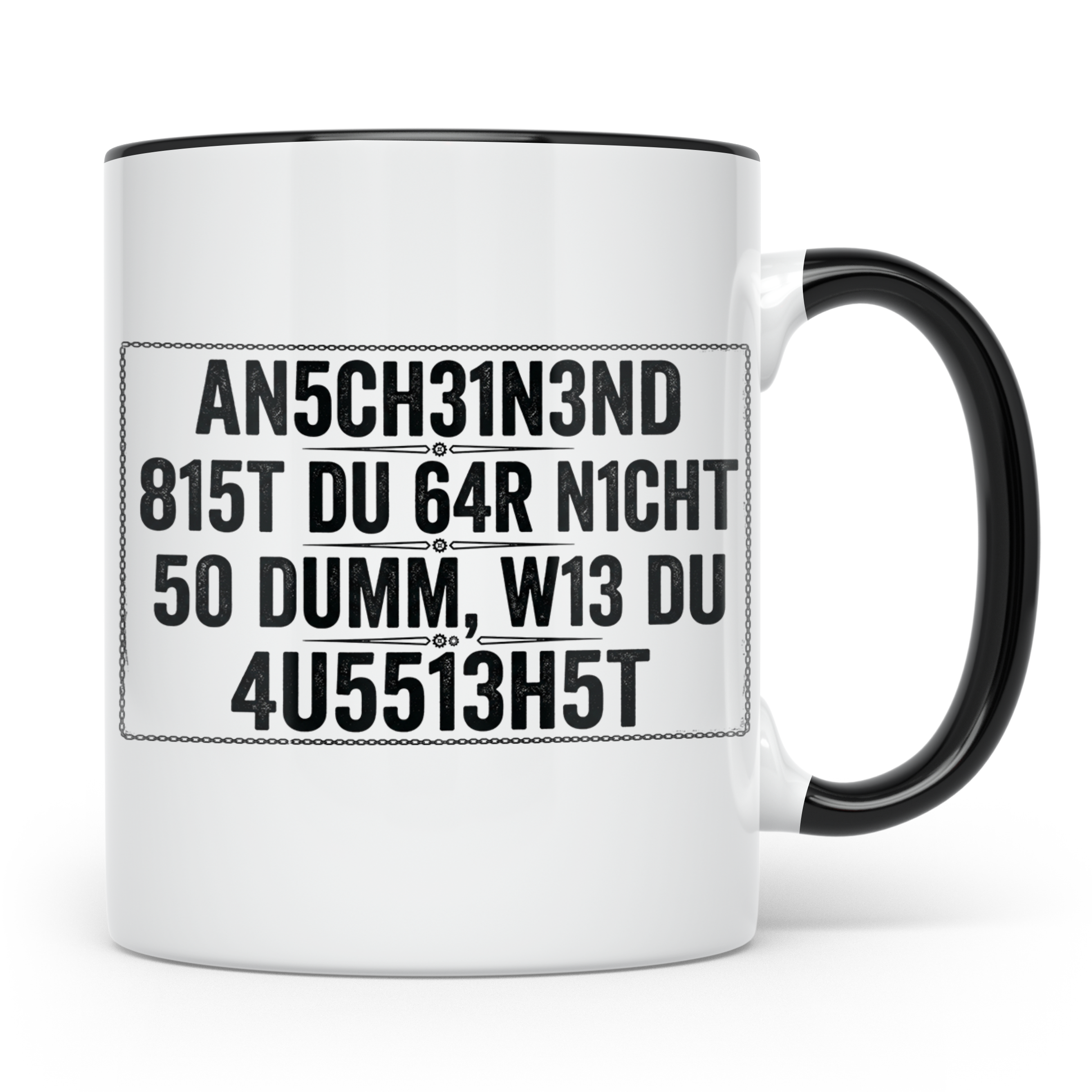 Sarkastische Tasse mit Spruch 'Anscheinend nicht so dumm'. L – Schwarz [farbe:schwarz]